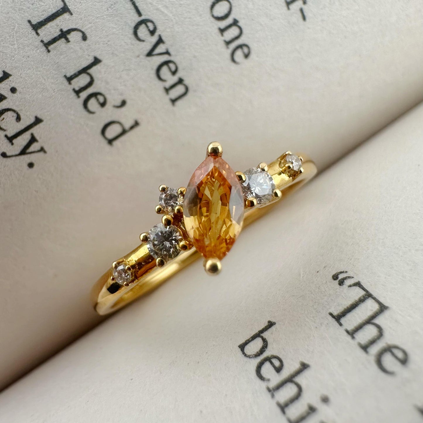 18K Solid Yellow Gold Genuine Yellow Sapphire and Diamond Ring