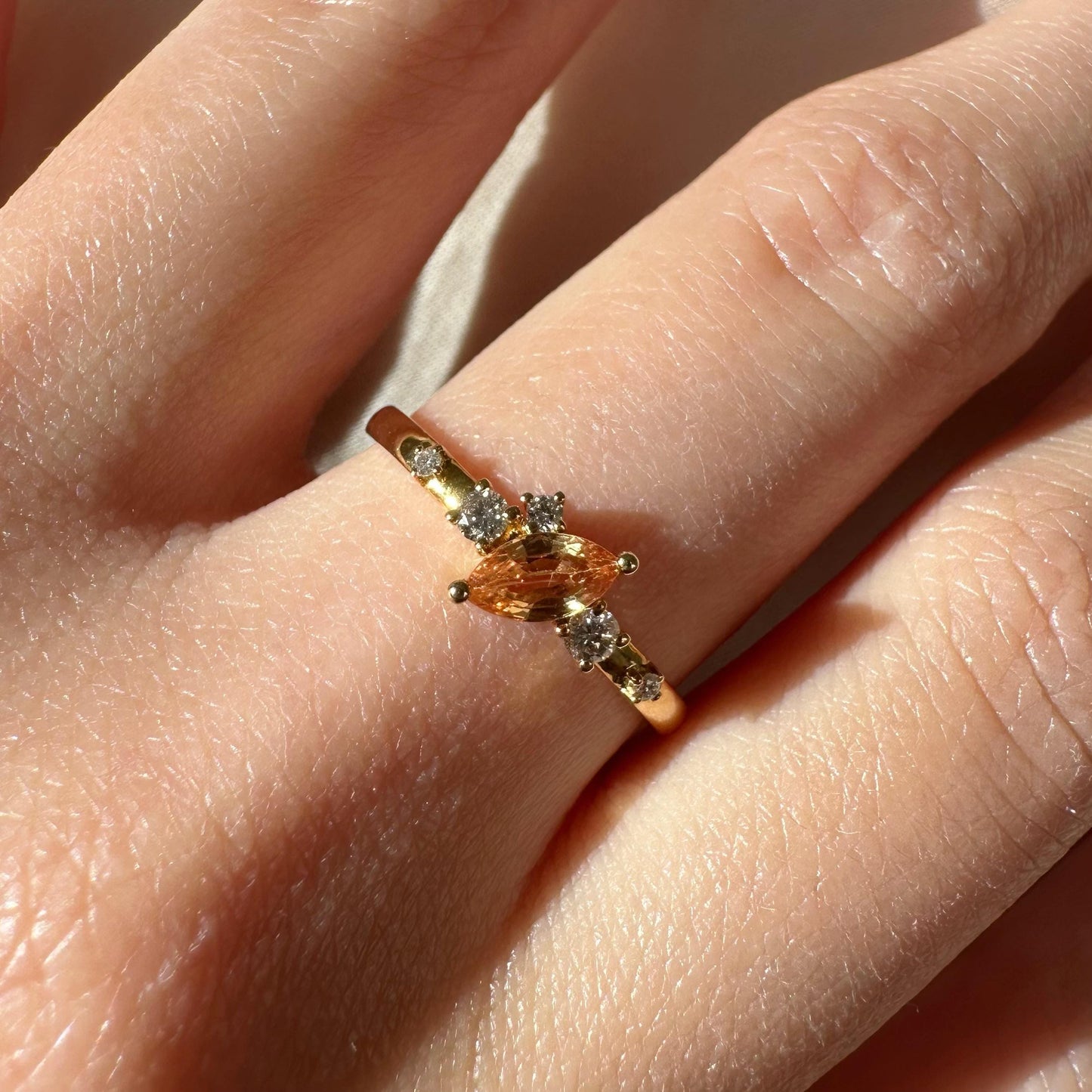 18K Solid Yellow Gold Genuine Yellow Sapphire and Diamond Ring