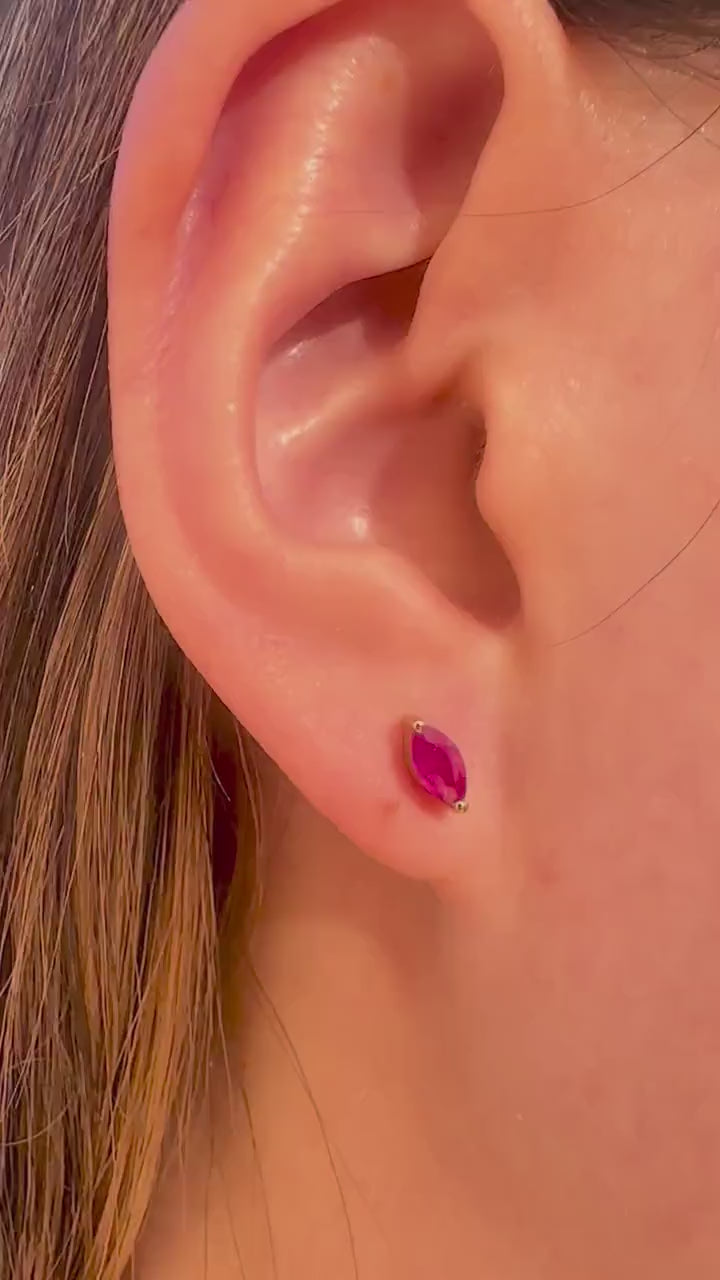 14K Solid Gold Ruby Marquise Studs (pair)