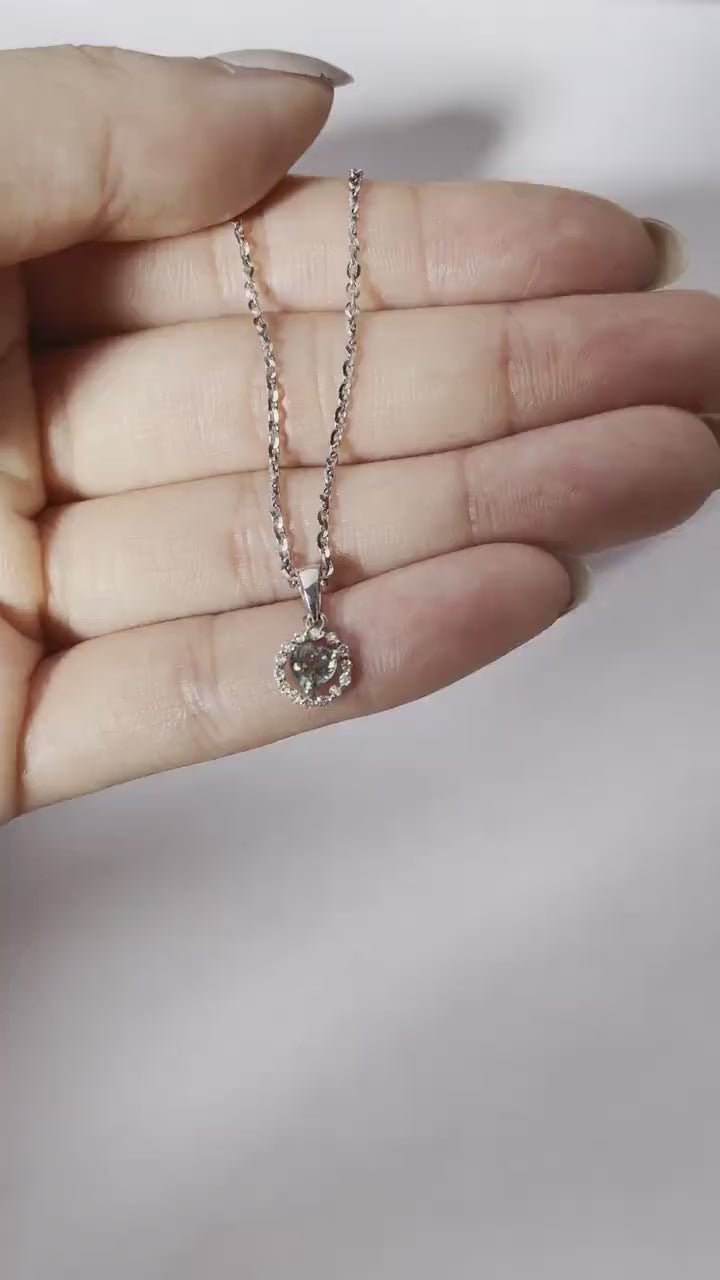 18K Solid White Gold Green Sapphire Diamond Pendant (Pendant Only)