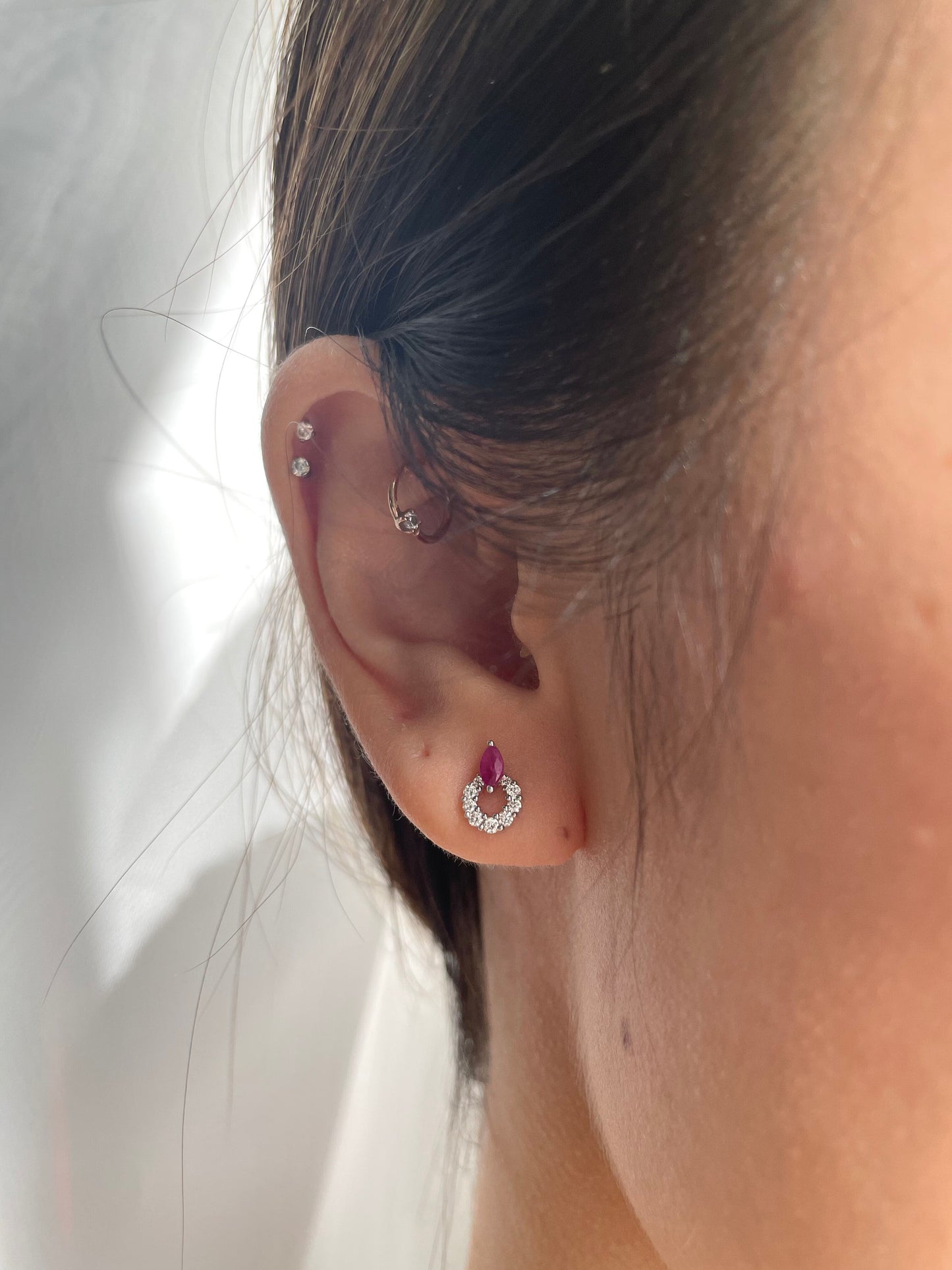 14K Solid Gold Diamond and Ruby Halo Studs