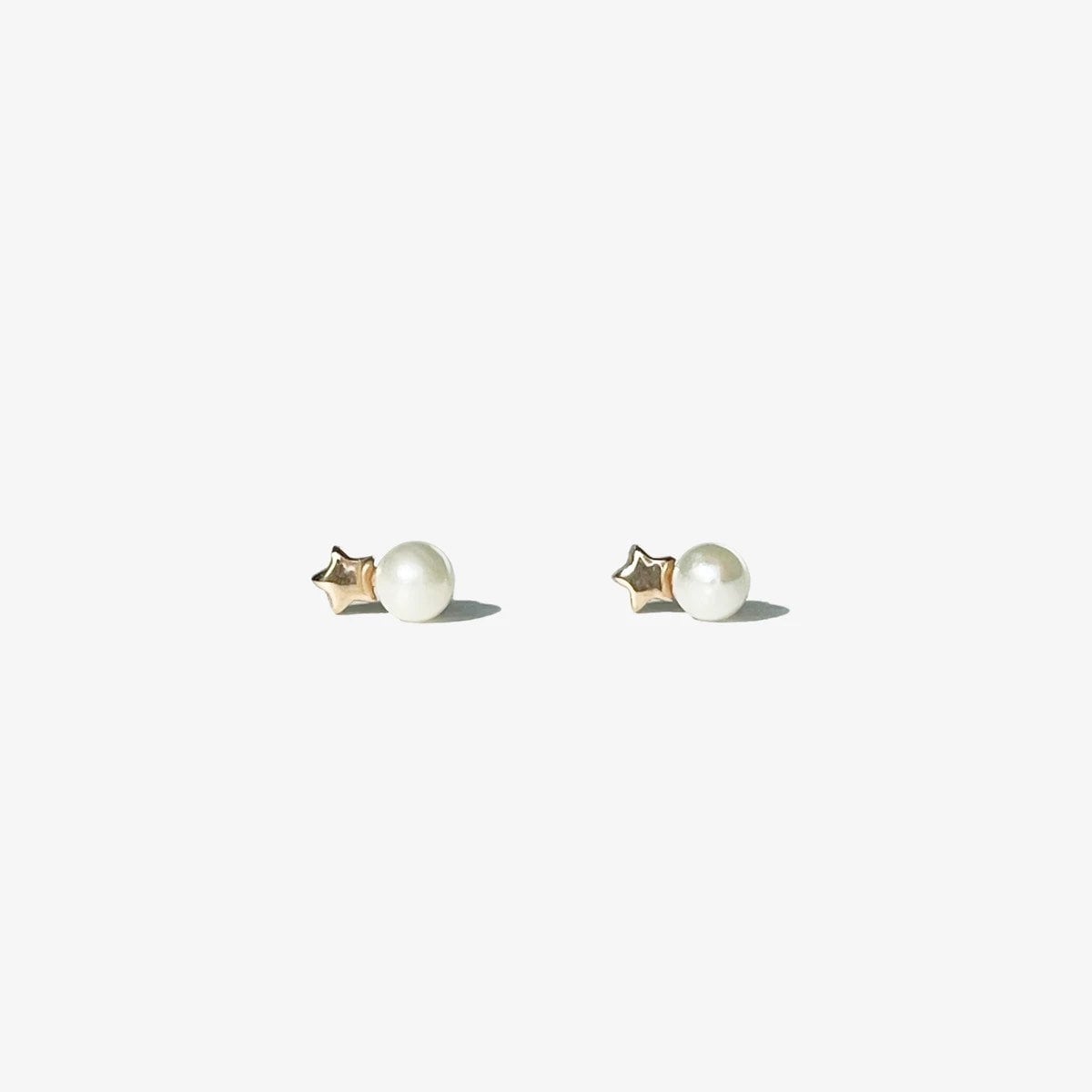 18K Solid Gold Star Pearl Studs