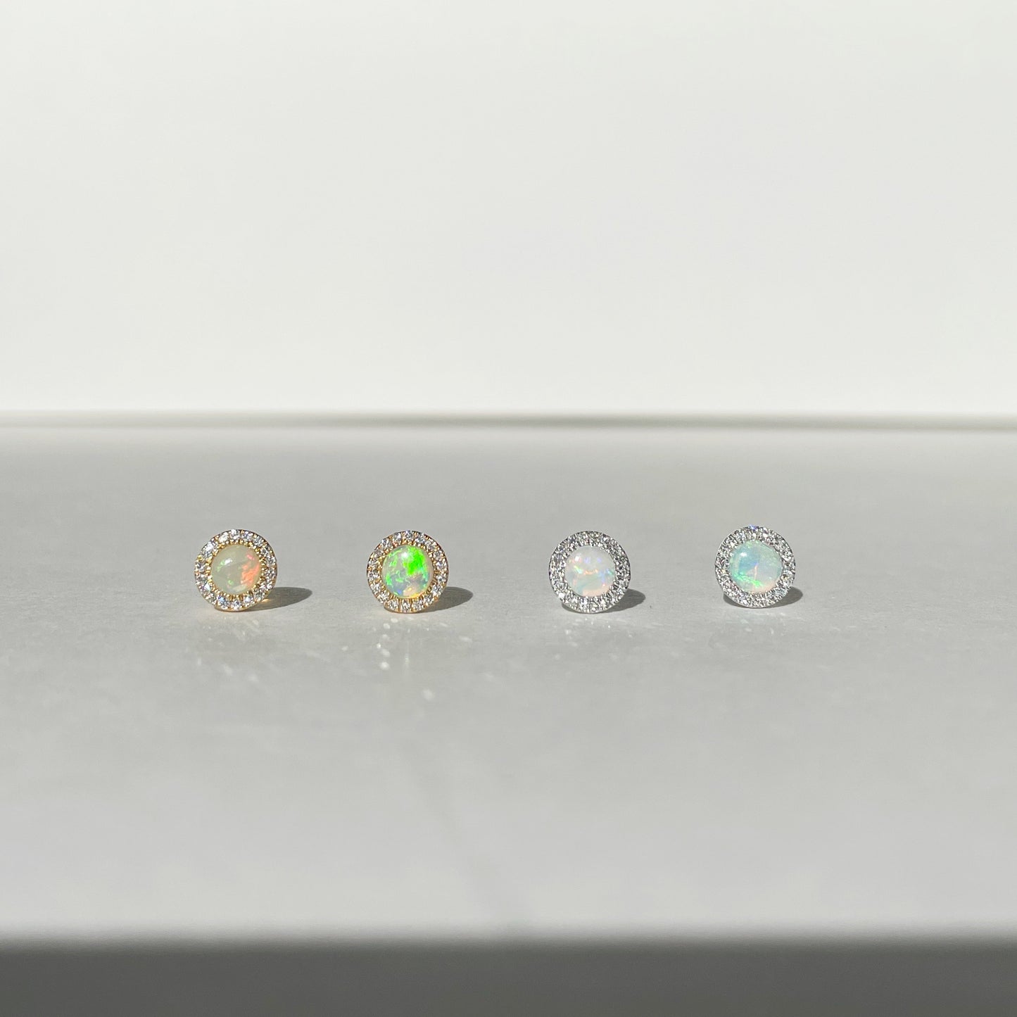 14K Solid Gold Opal and Diamond Studs