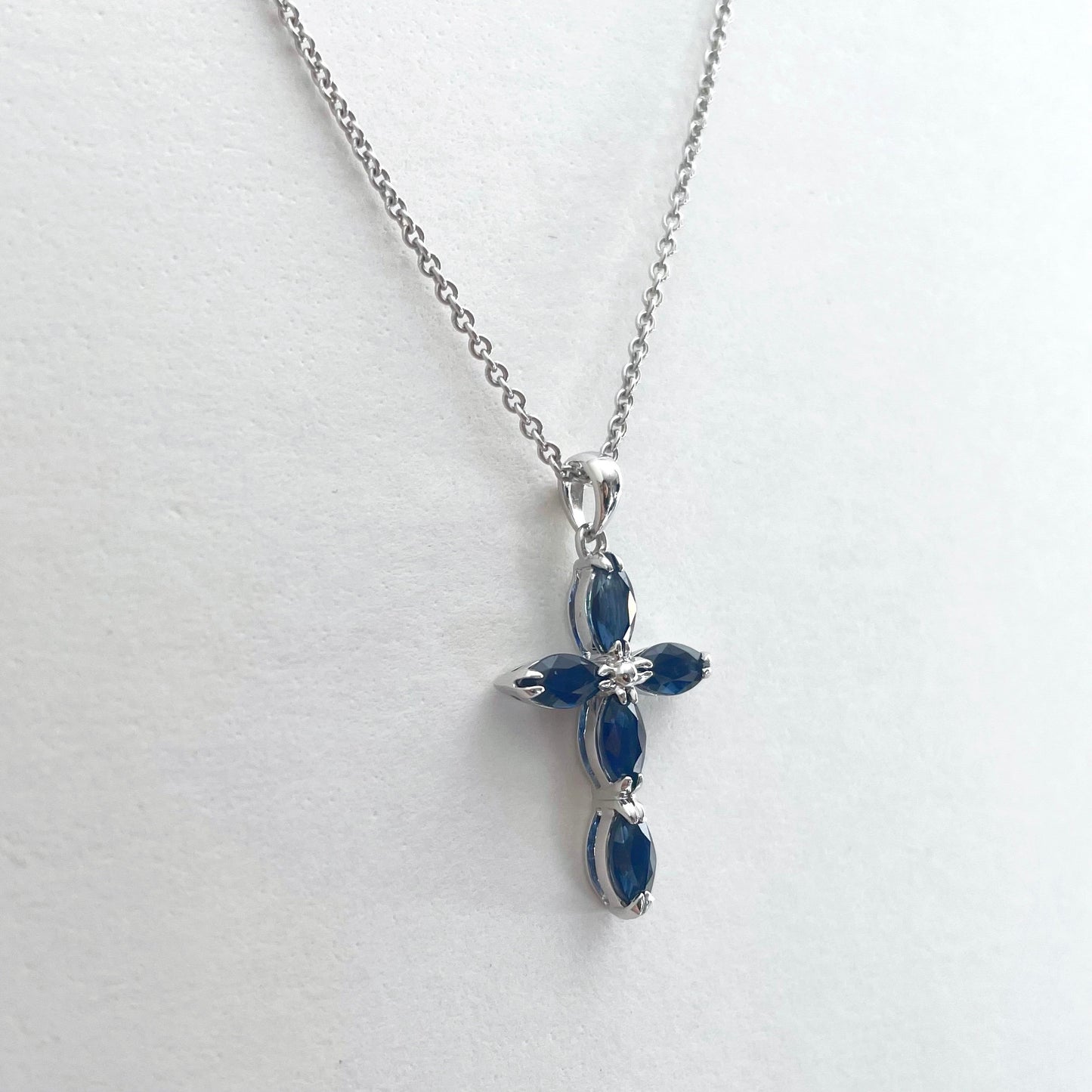 14K Solid Gold Genuine Sapphire Cross Pendant (pendant only)