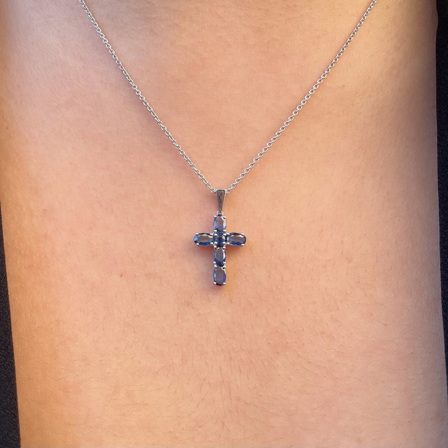 14K Solid Gold Genuine Sapphire Cross Pendant (pendant only)