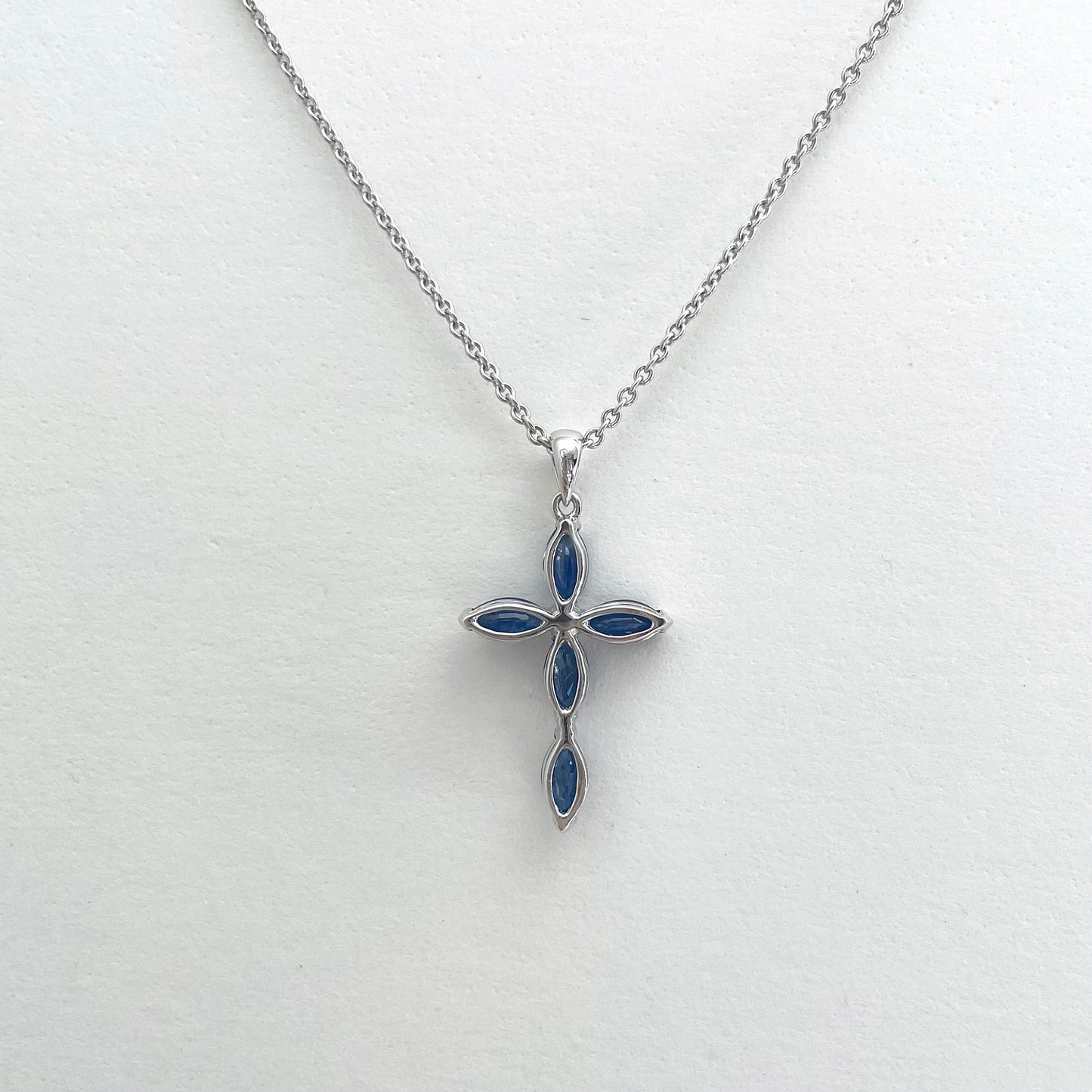 14K Solid Gold Genuine Sapphire Cross Pendant (pendant only)