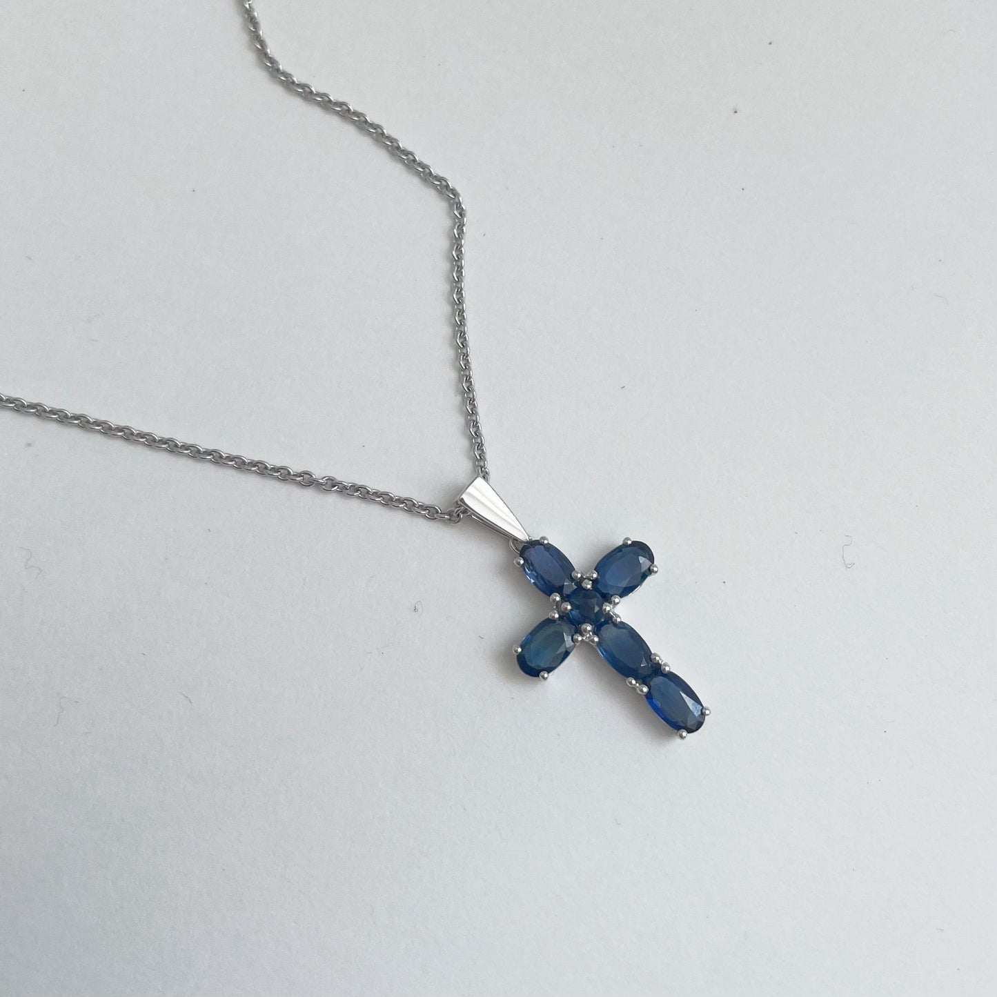 14K Solid Gold Genuine Sapphire Cross Pendant (pendant only)
