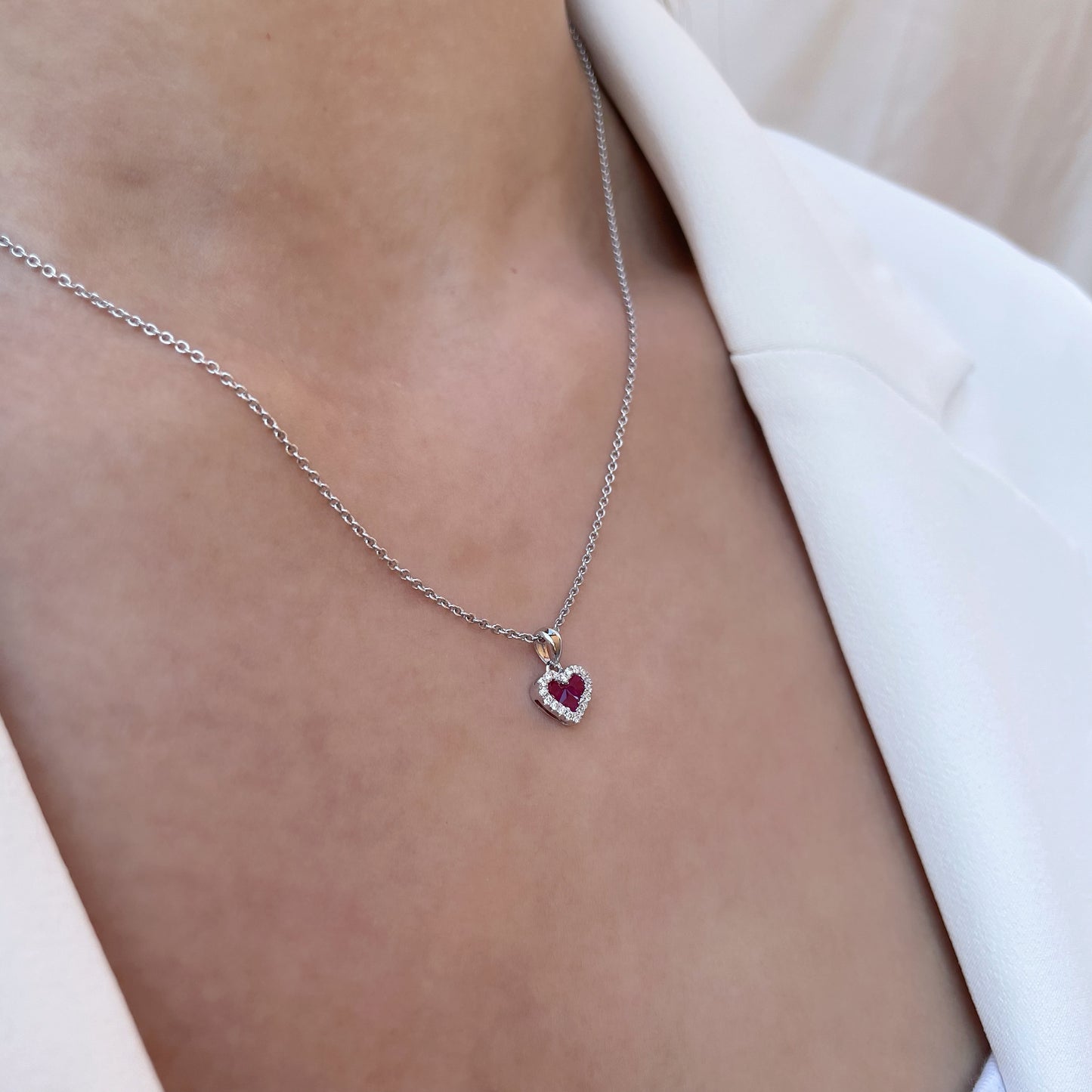 14K Solid Gold Genuine Diamond and Ruby Heart Pendant (pendant only)