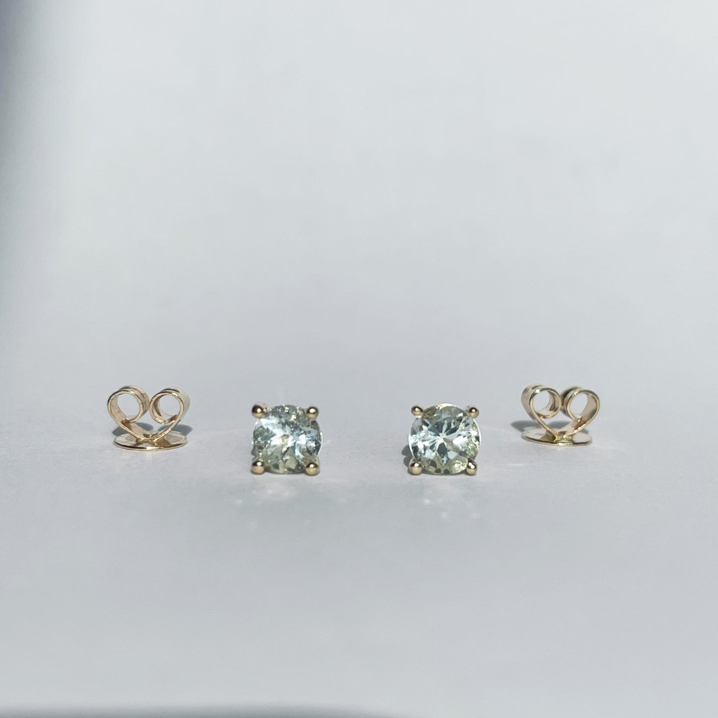14K Solid Gold Genuine Aquamarine Studs