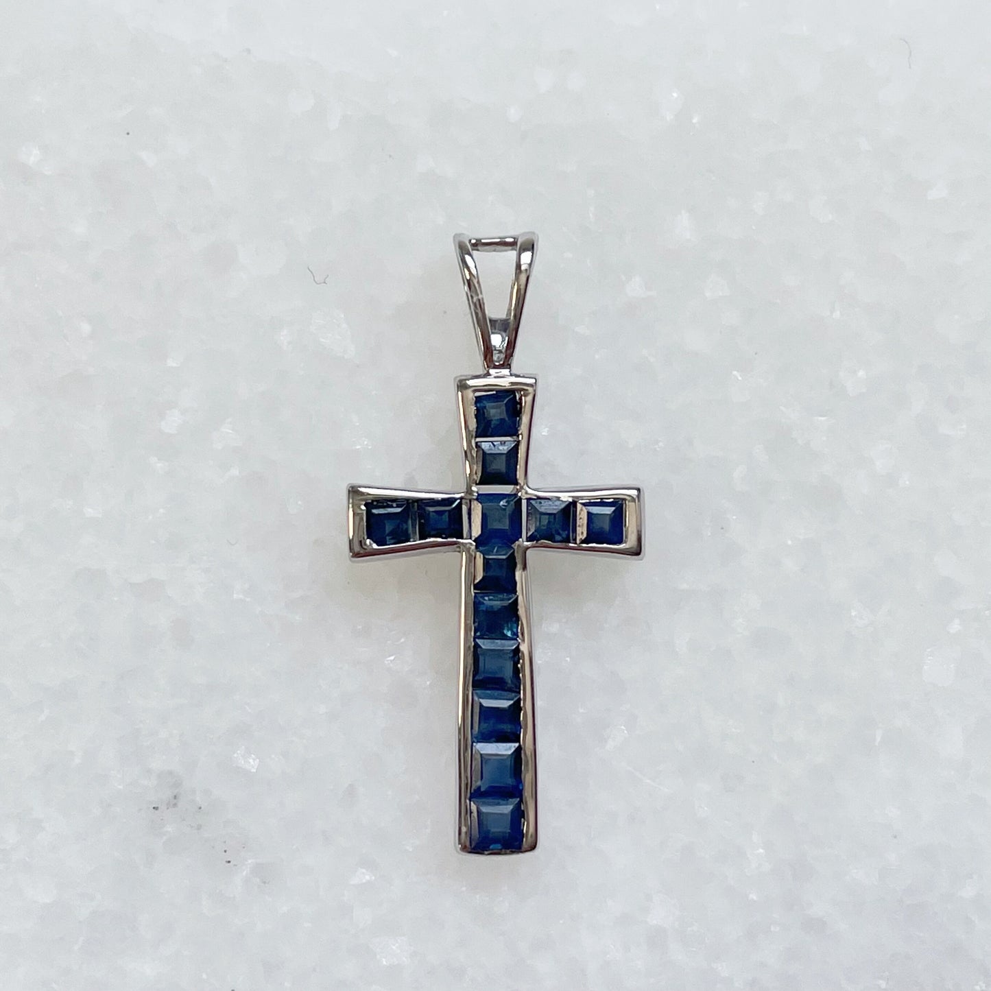 14K Solid Gold Sapphire Cross Pendant (Pendant Only)