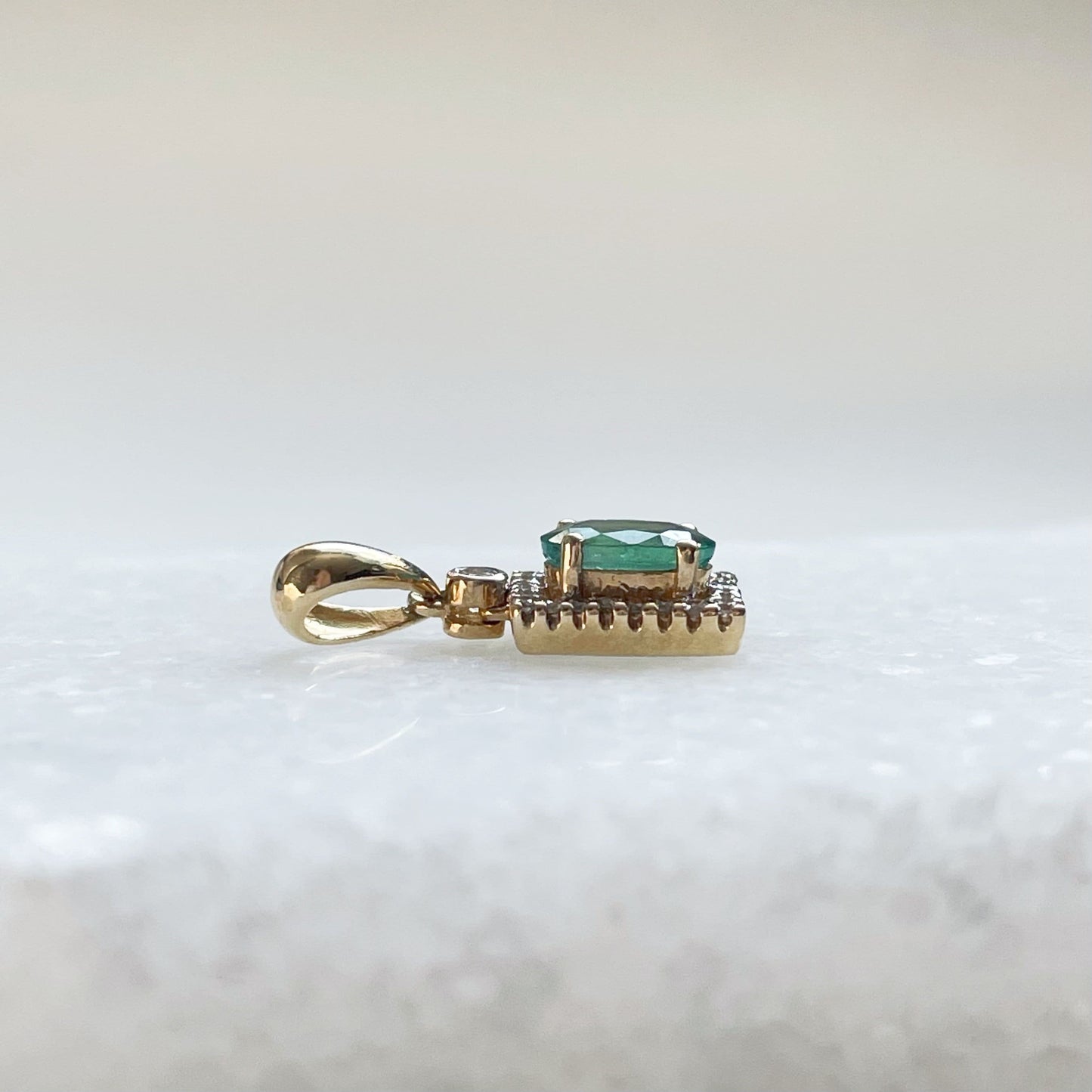 14K Solid Gold Genuine Emerald and Diamond Pendant (Pendant only no chain)