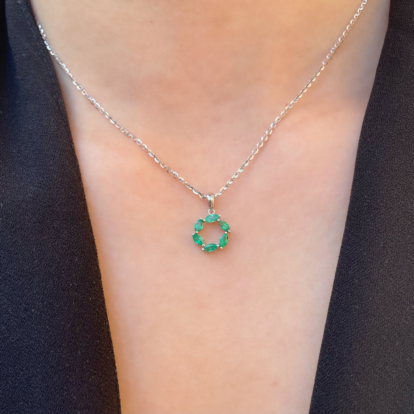 14K Solid Gold Genuine Emerald Circle Pendant (Pendant Only)