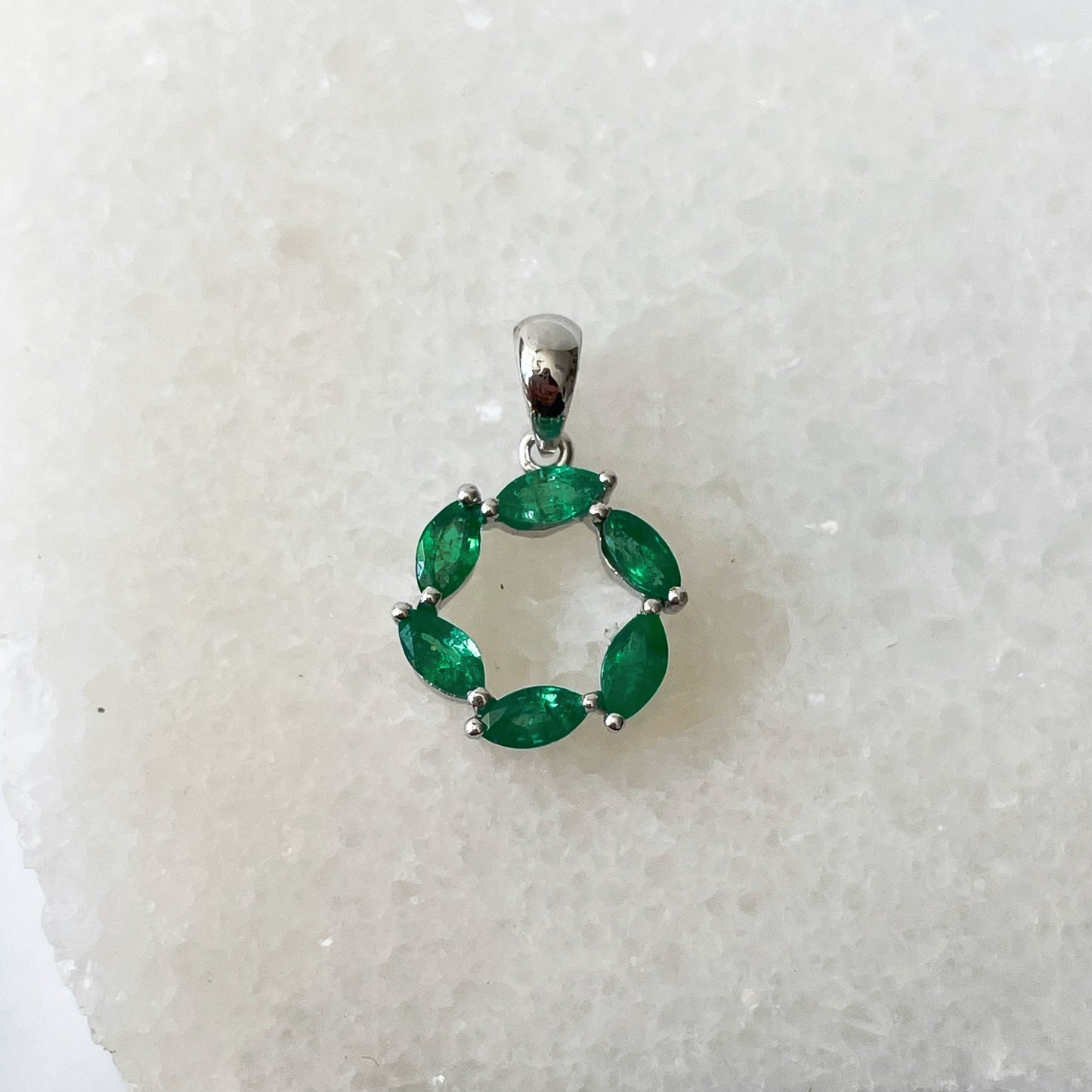 14K Solid Gold Genuine Emerald Circle Pendant (Pendant Only)