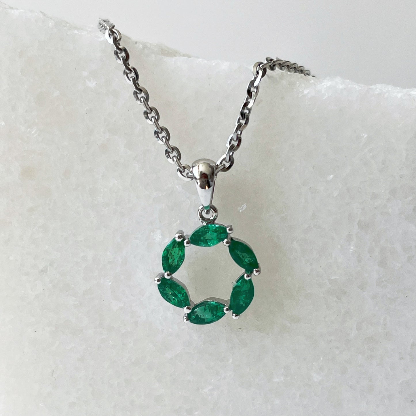 14K Solid Gold Genuine Emerald Circle Pendant (Pendant Only)