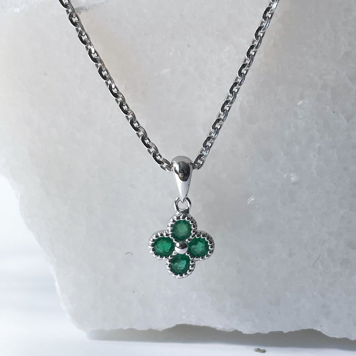 14K Solid Gold Genuine Emerald Clover Pendant (pendant only no chain)