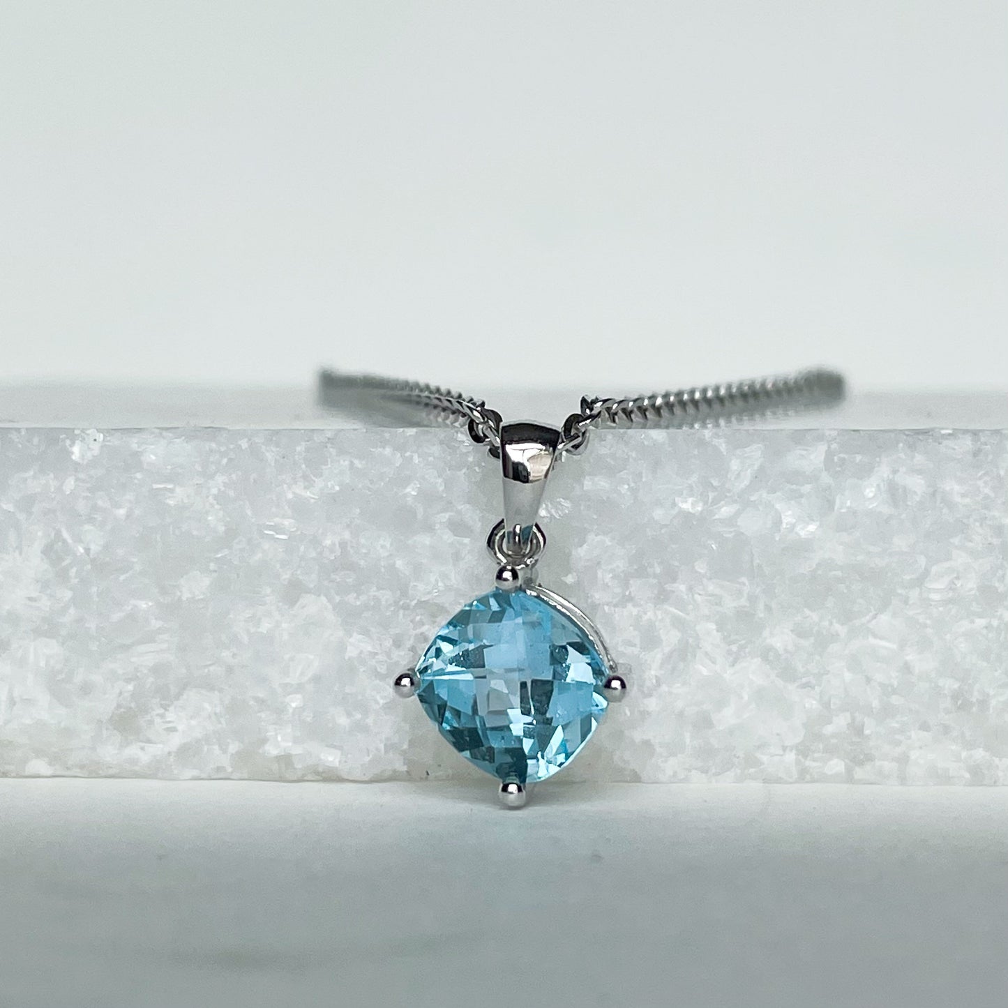 14K Solid Gold Genuine Blue Topaz Cushion Cut Pendant (pendant only)