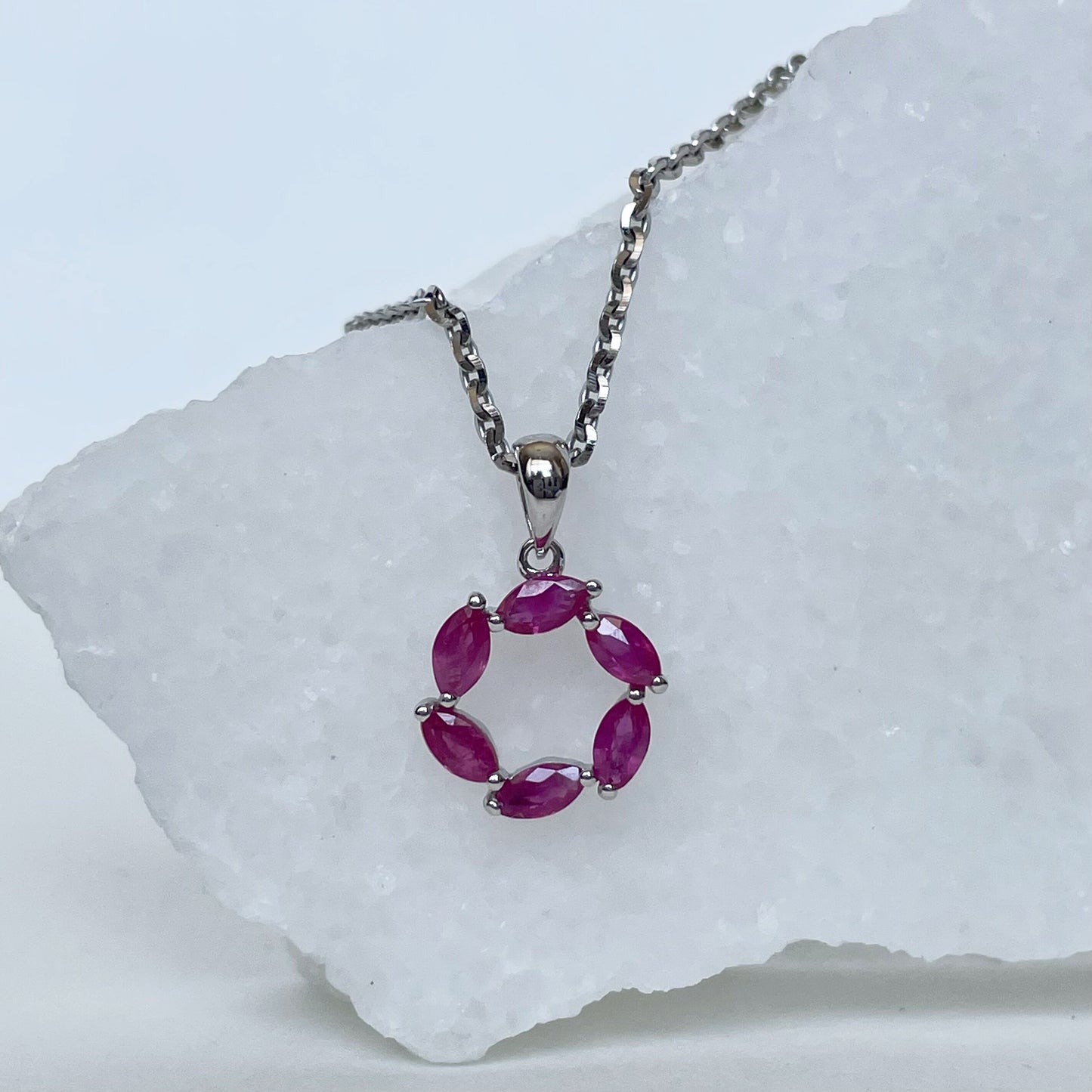 14K Solid Gold Genuine Ruby Circle Pendant (pendant only)