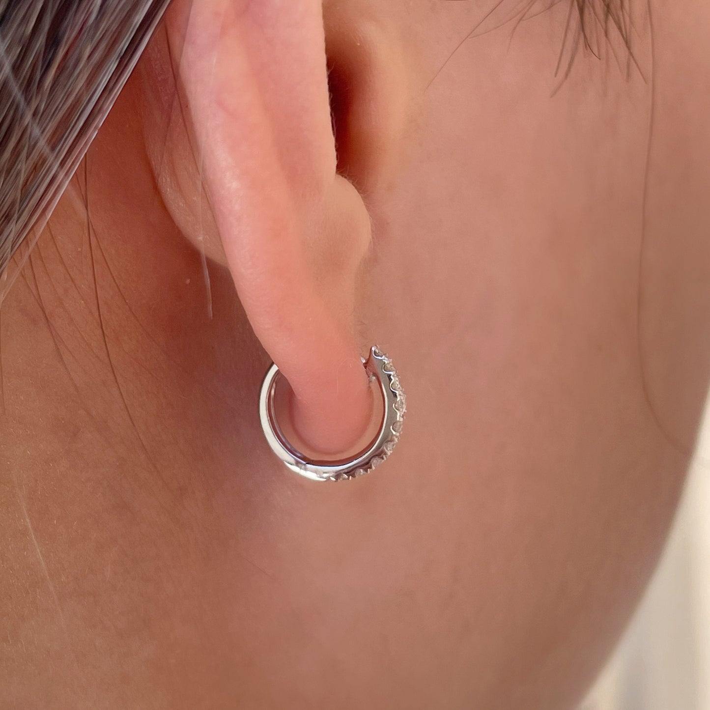 14K Solid Gold Genuine Diamond Hoops/Huggies (Pair)