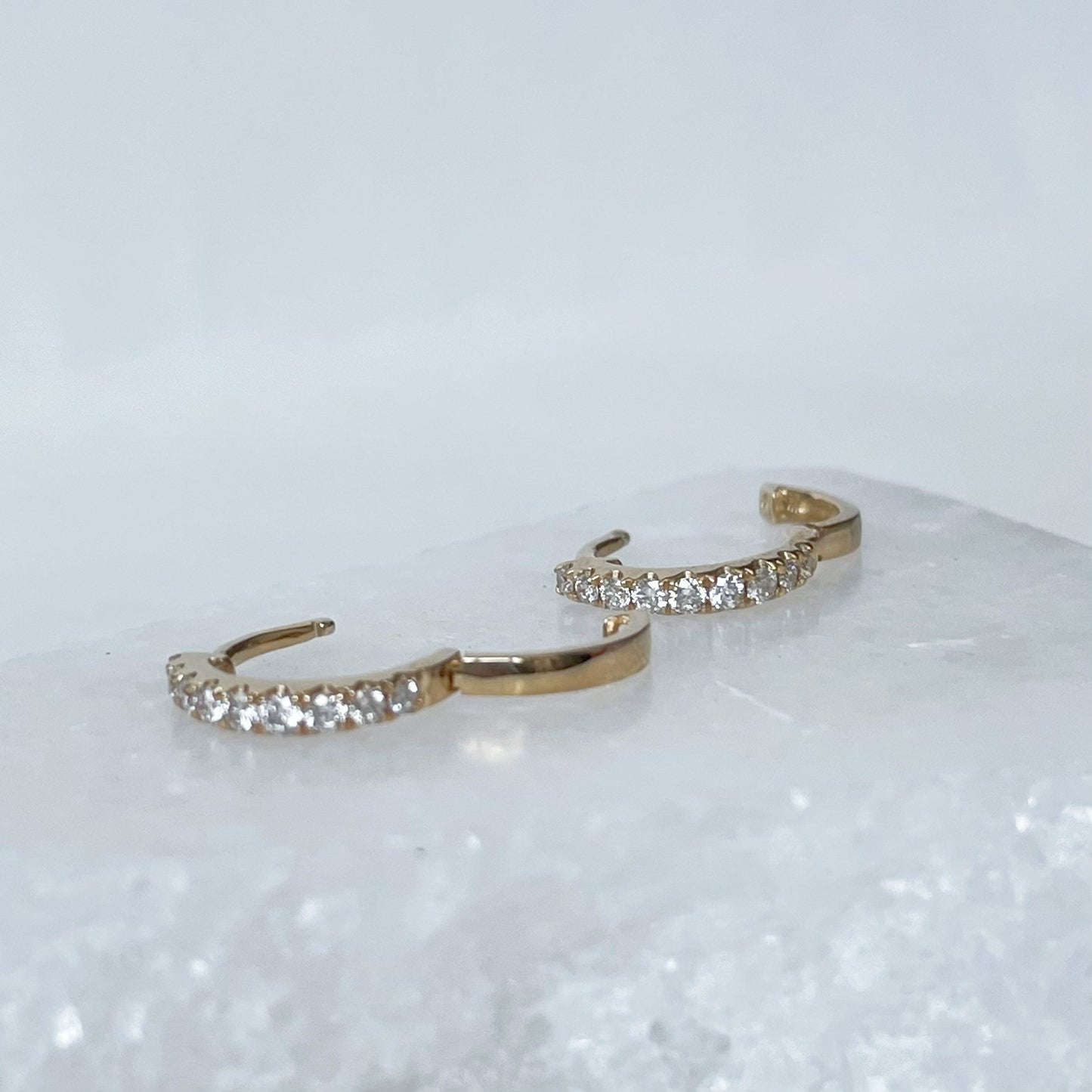 14K Solid Gold Genuine Diamond Hoops/Huggies (Pair)