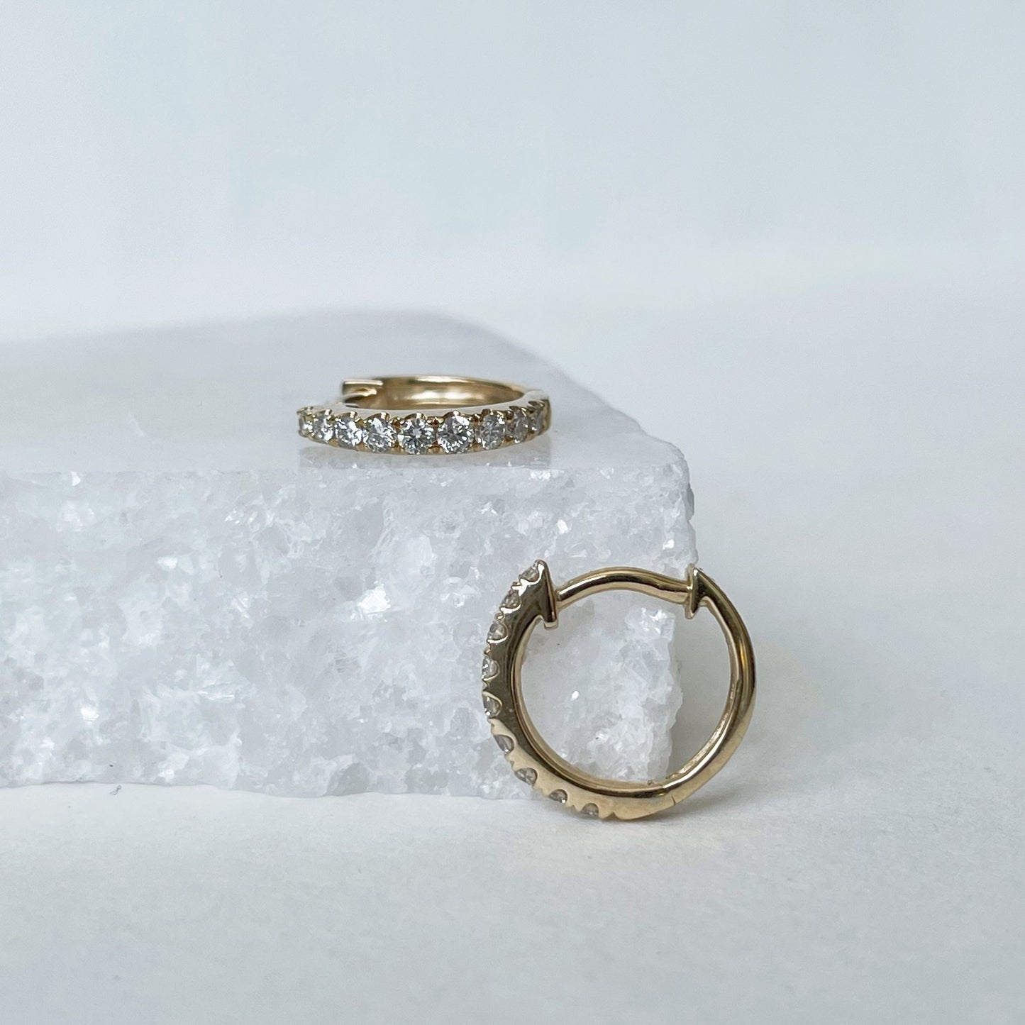 14K Solid Gold Genuine Diamond Hoops/Huggies (Pair)