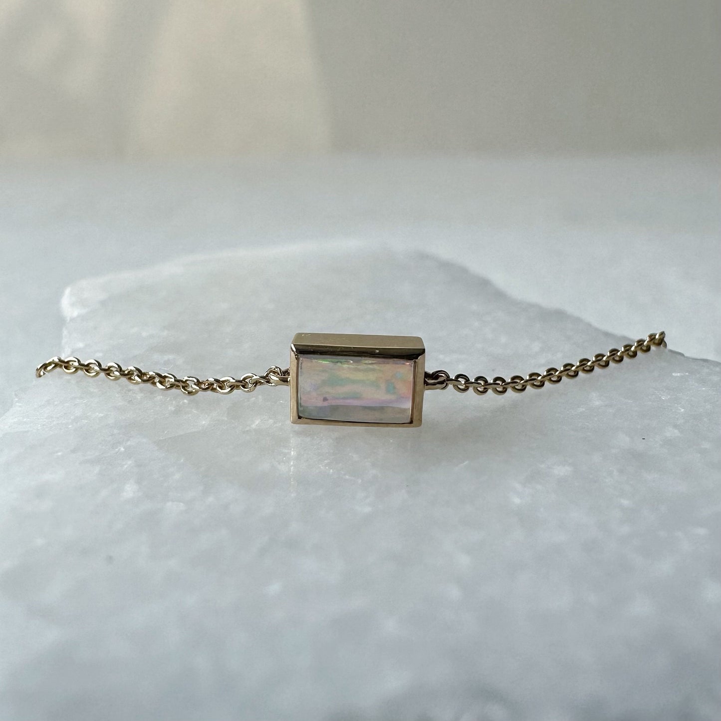 14K Solid Gold Genuine Rectangle Opal Bracelet