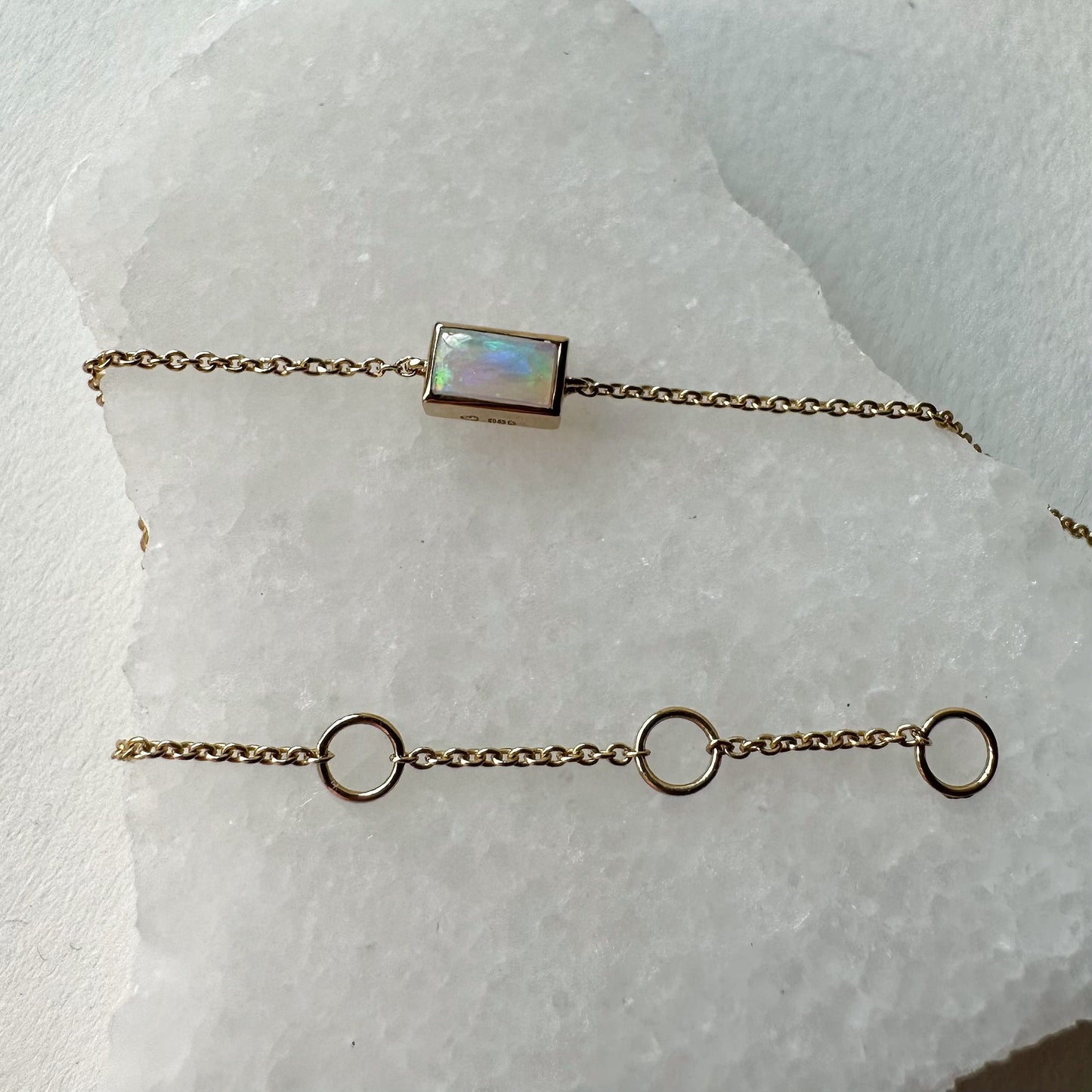 14K Solid Gold Genuine Rectangle Opal Bracelet