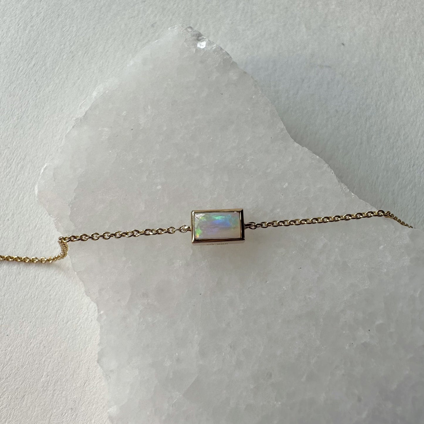 14K Solid Gold Genuine Rectangle Opal Bracelet
