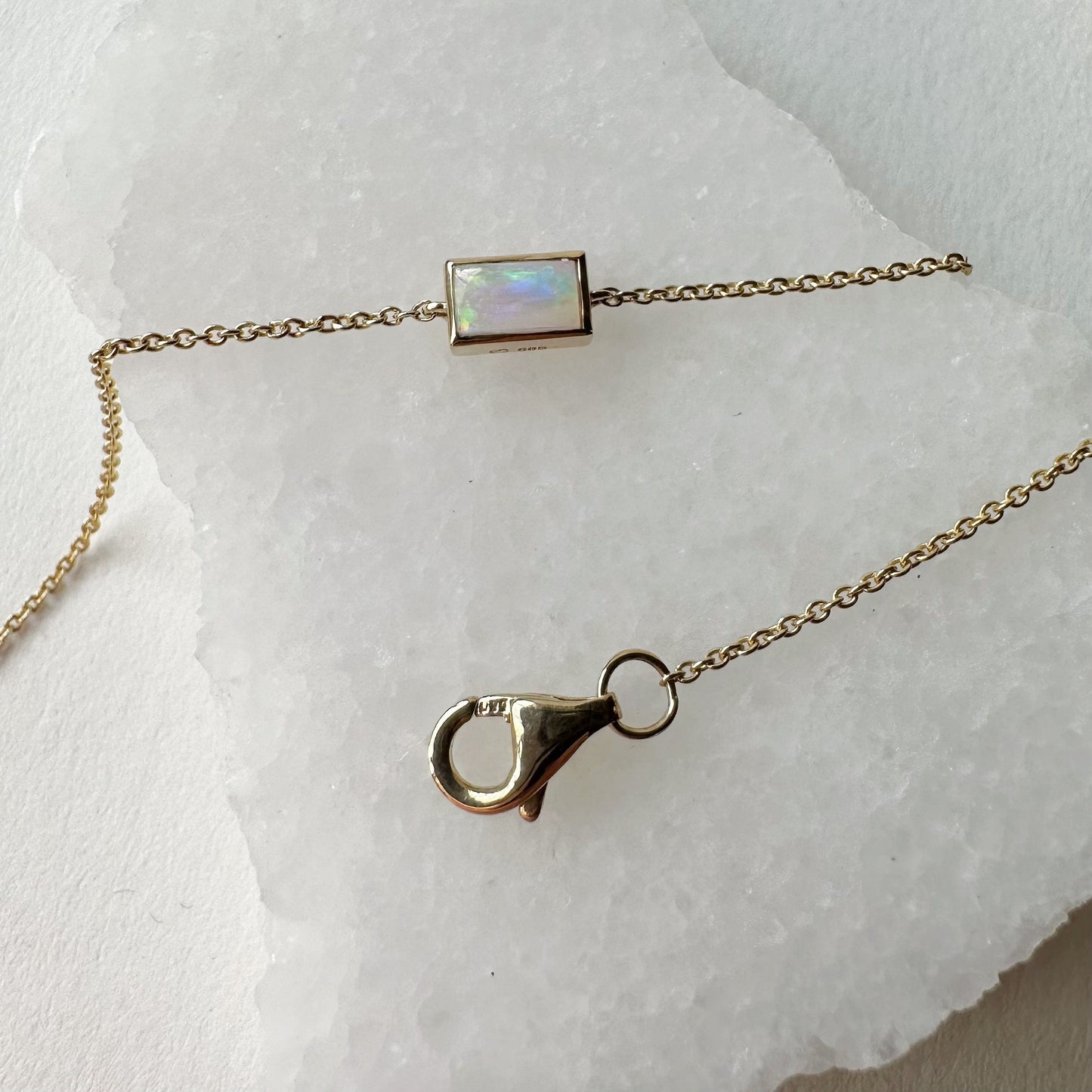 14K Solid Gold Genuine Rectangle Opal Bracelet