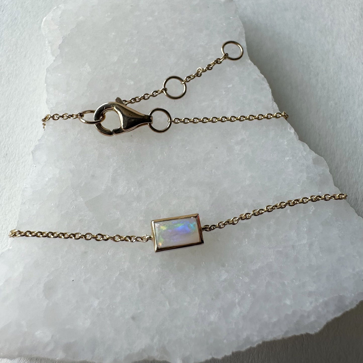 14K Solid Gold Genuine Rectangle Opal Bracelet