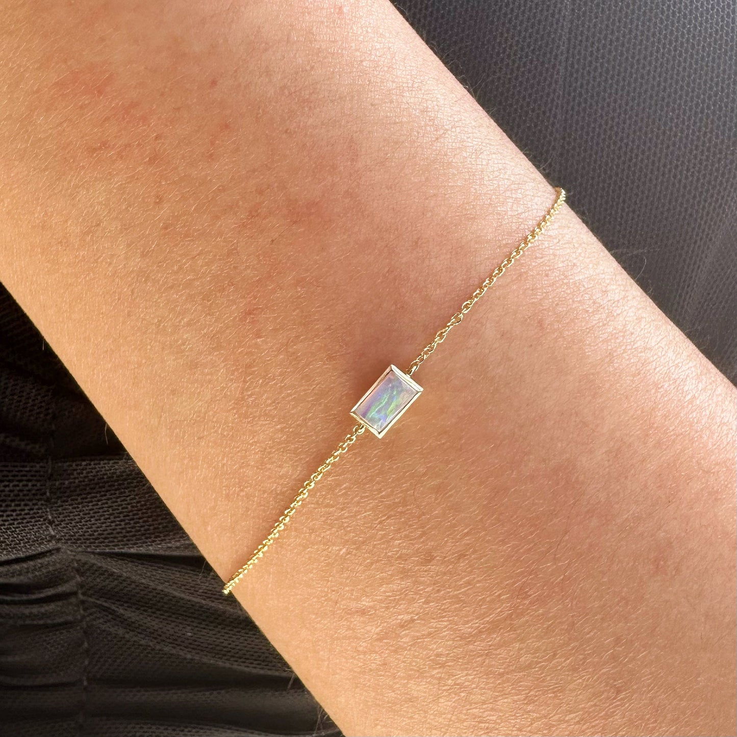 14K Solid Gold Genuine Rectangle Opal Bracelet