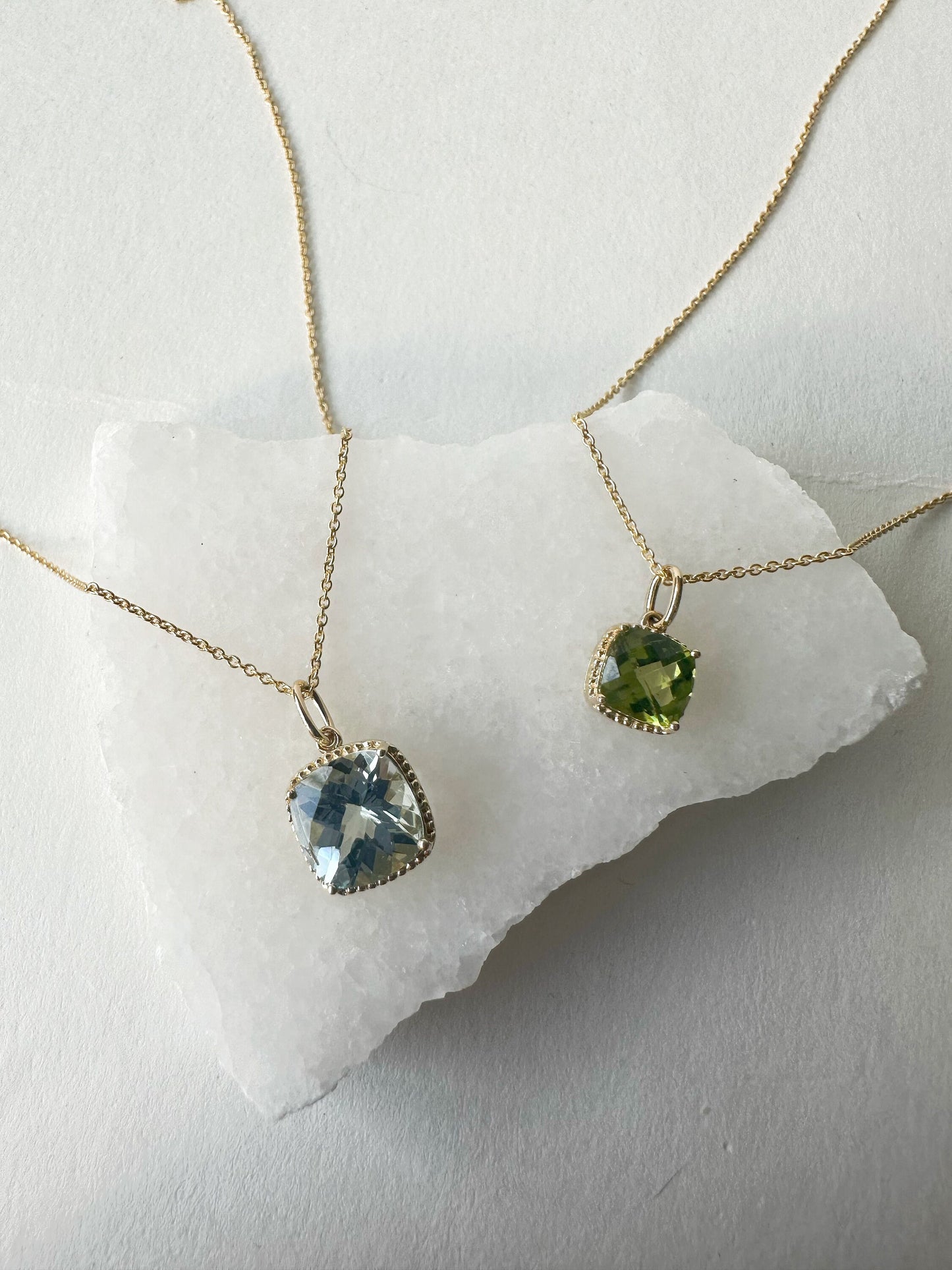 14K Solid Gold Genuine Peridot Square Necklace