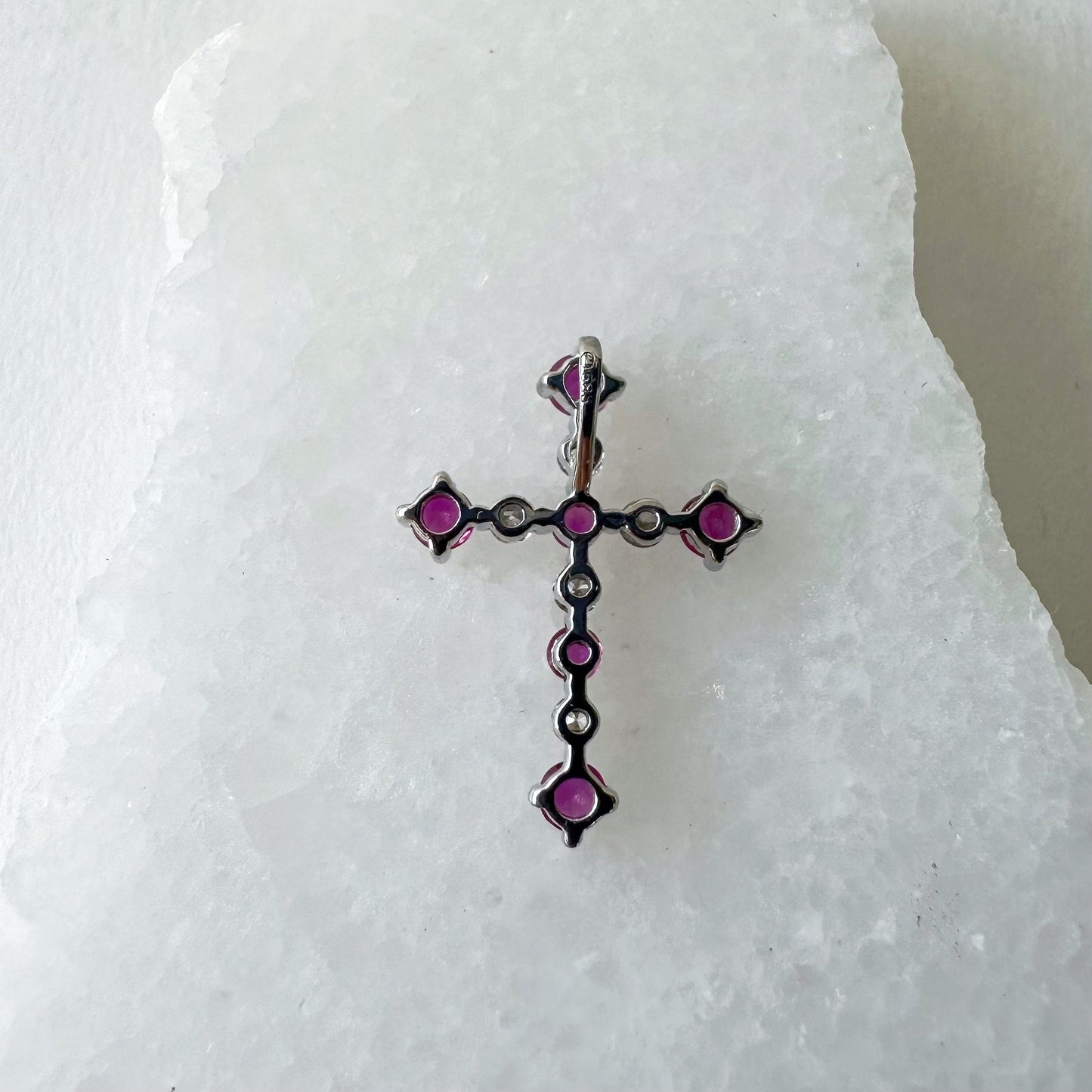 14K Solid Gold Genuine Ruby and Diamond Cross Pendant (pendant only)