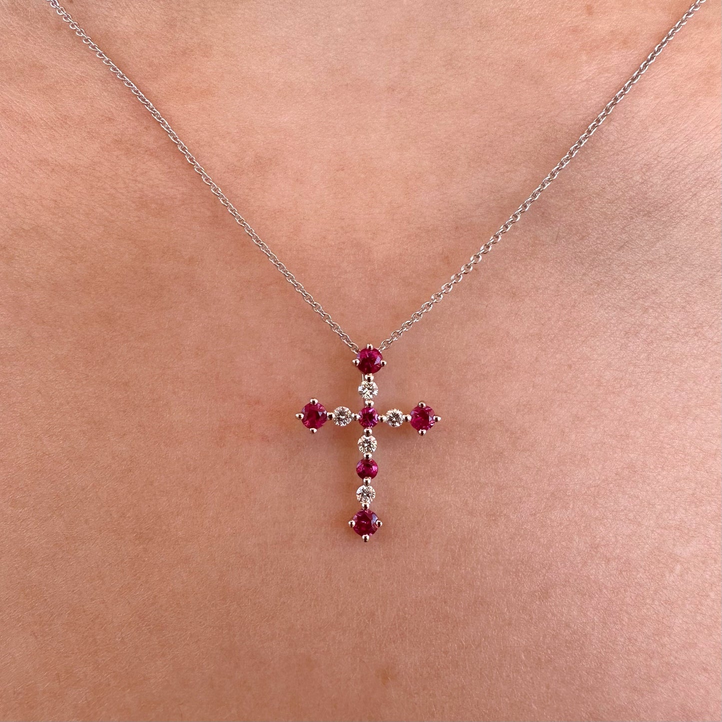 14K Solid Gold Genuine Ruby and Diamond Cross Pendant (pendant only)