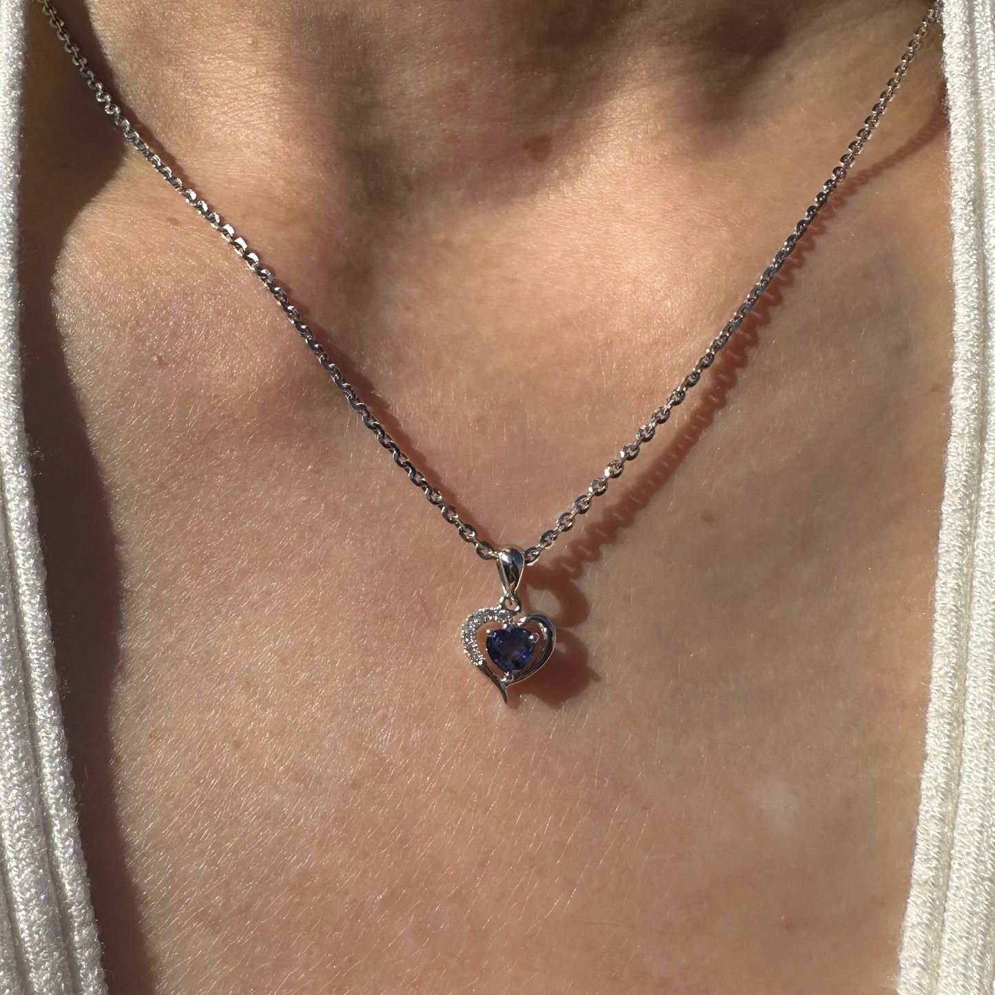 18K Solid White Gold Genuine Heart and Diamond Pendant (pendant only)