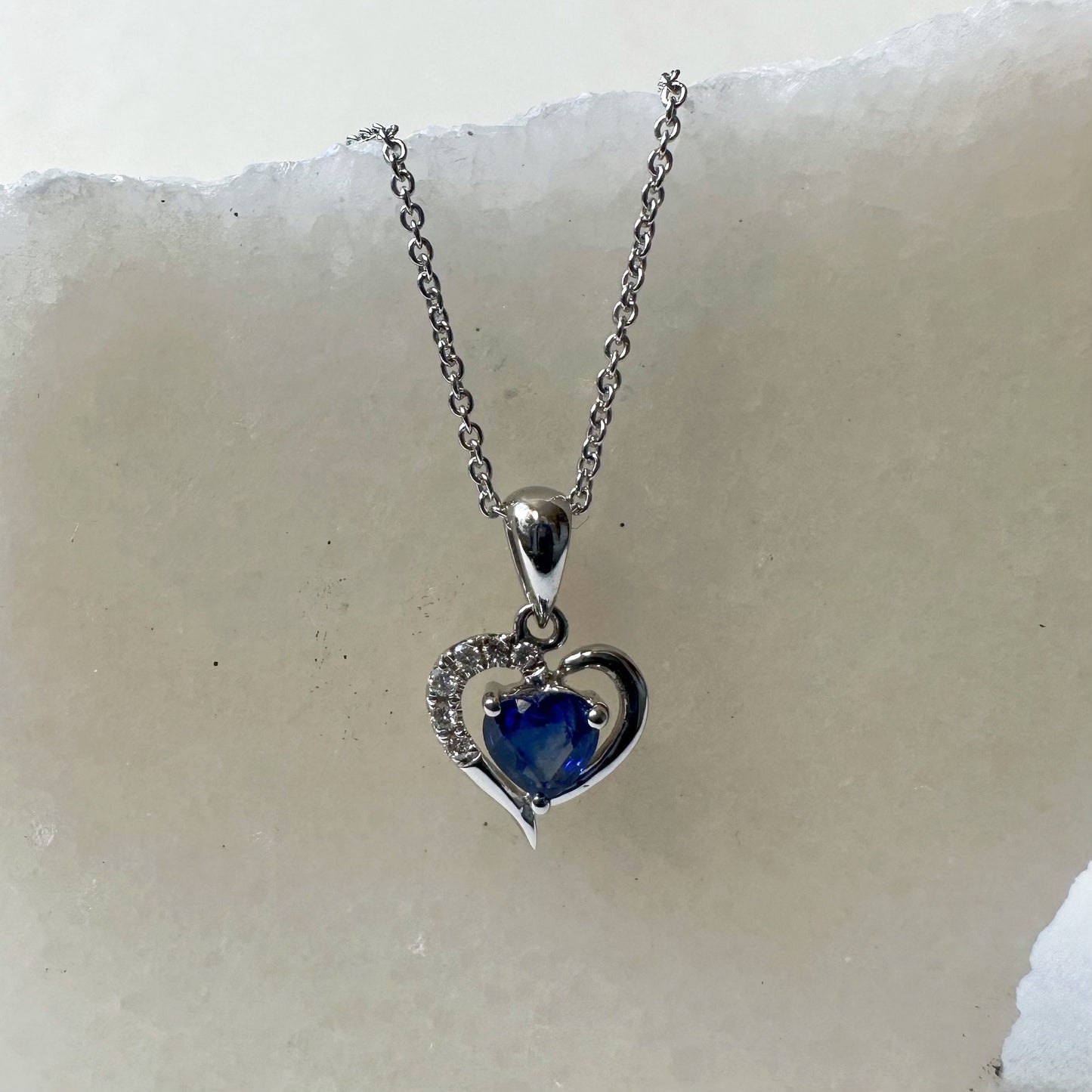 18K Solid White Gold Genuine Heart and Diamond Pendant (pendant only)