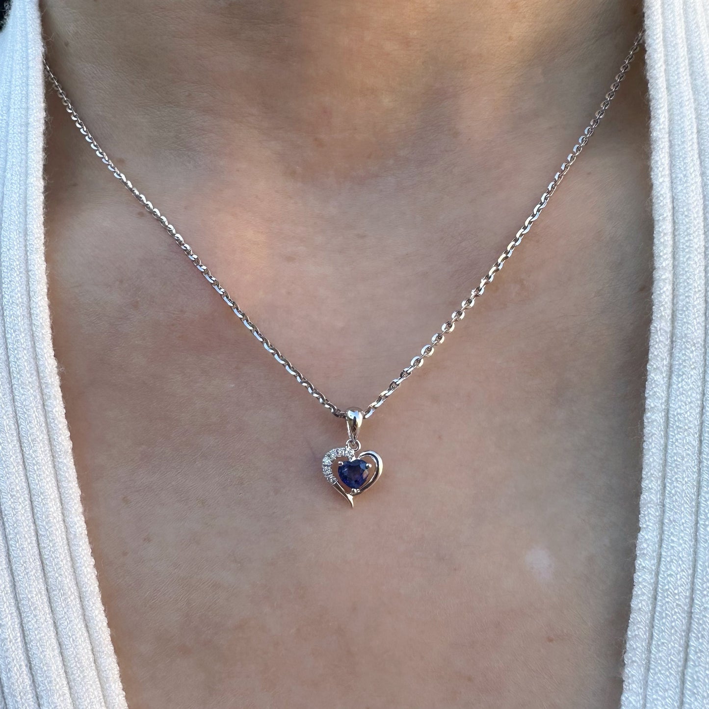 18K Solid White Gold Genuine Heart and Diamond Pendant (pendant only)