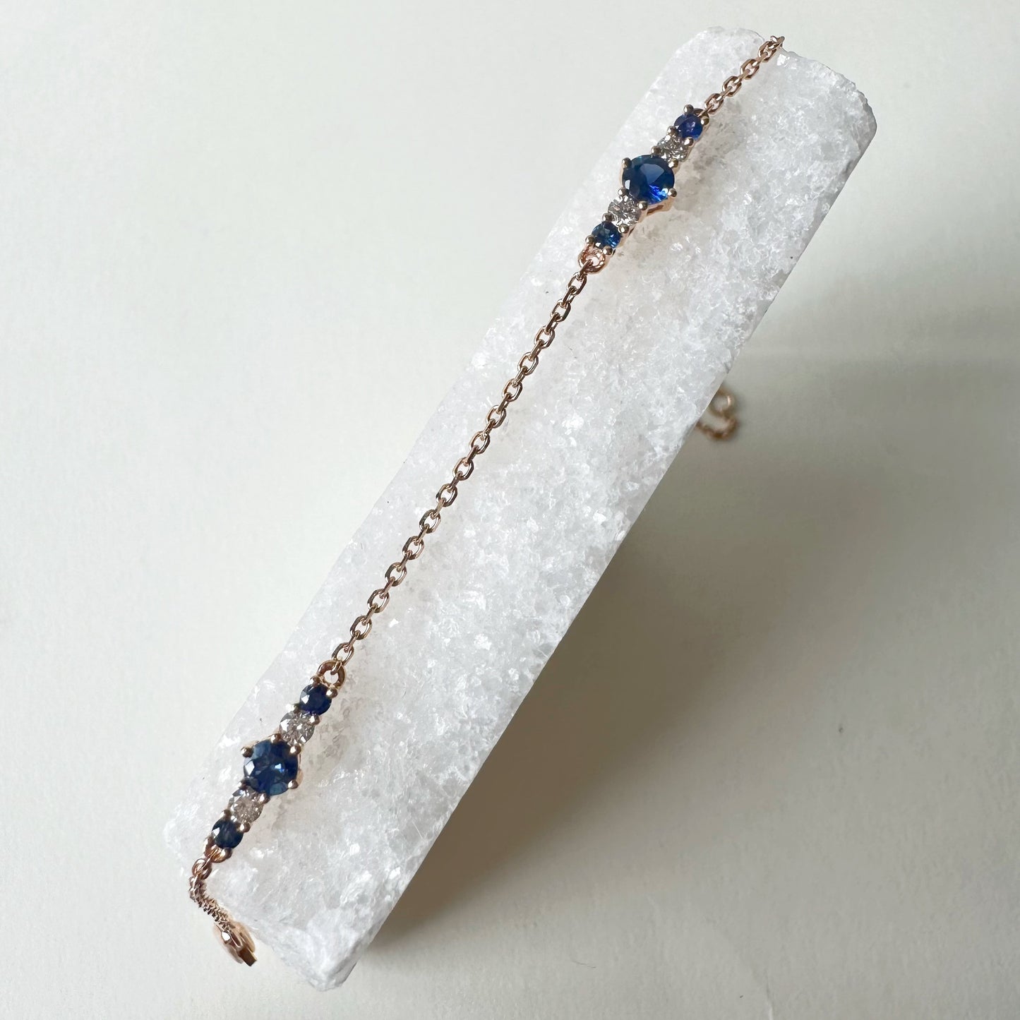 18K Solid Rose Gold Genuine Sapphire and Diamond Bracelet