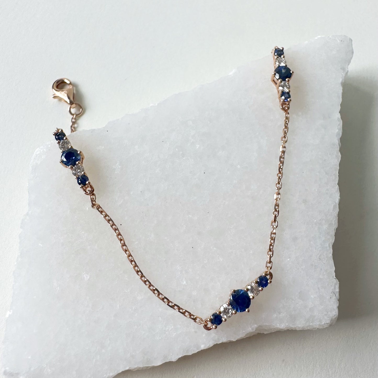 18K Solid Rose Gold Genuine Sapphire and Diamond Bracelet