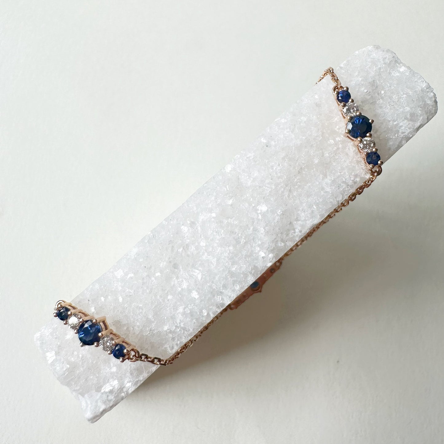 18K Solid Rose Gold Genuine Sapphire and Diamond Bracelet
