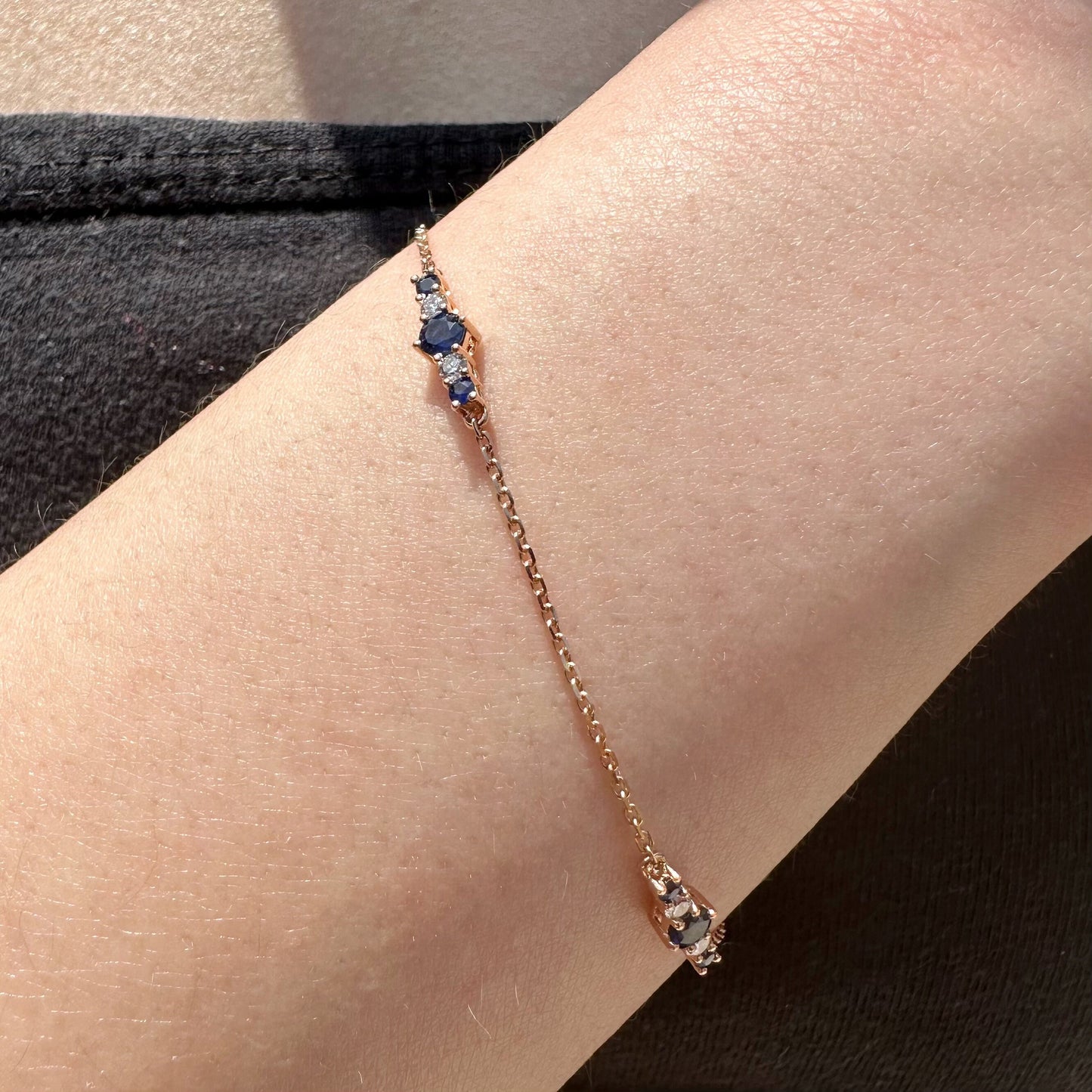 18K Solid Rose Gold Genuine Sapphire and Diamond Bracelet