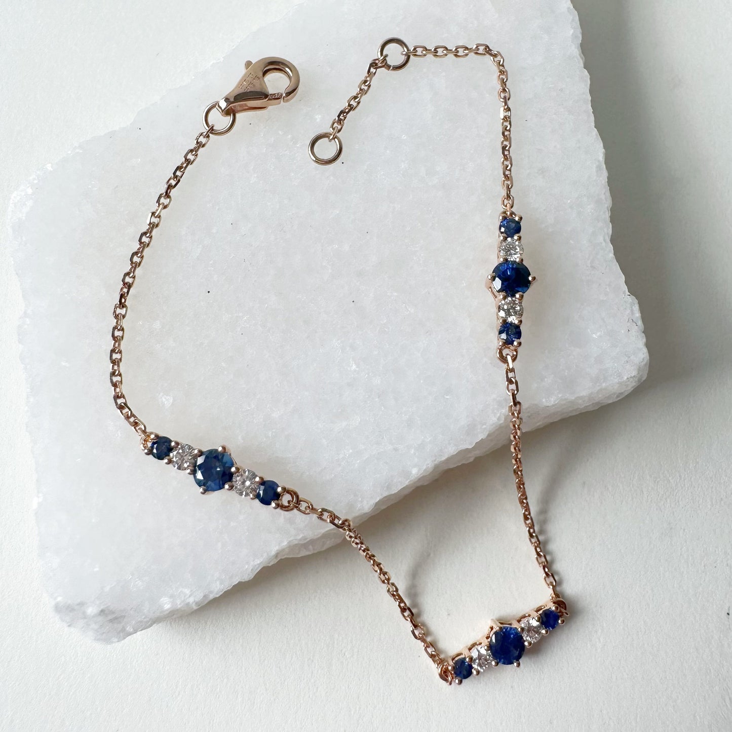 18K Solid Rose Gold Genuine Sapphire and Diamond Bracelet