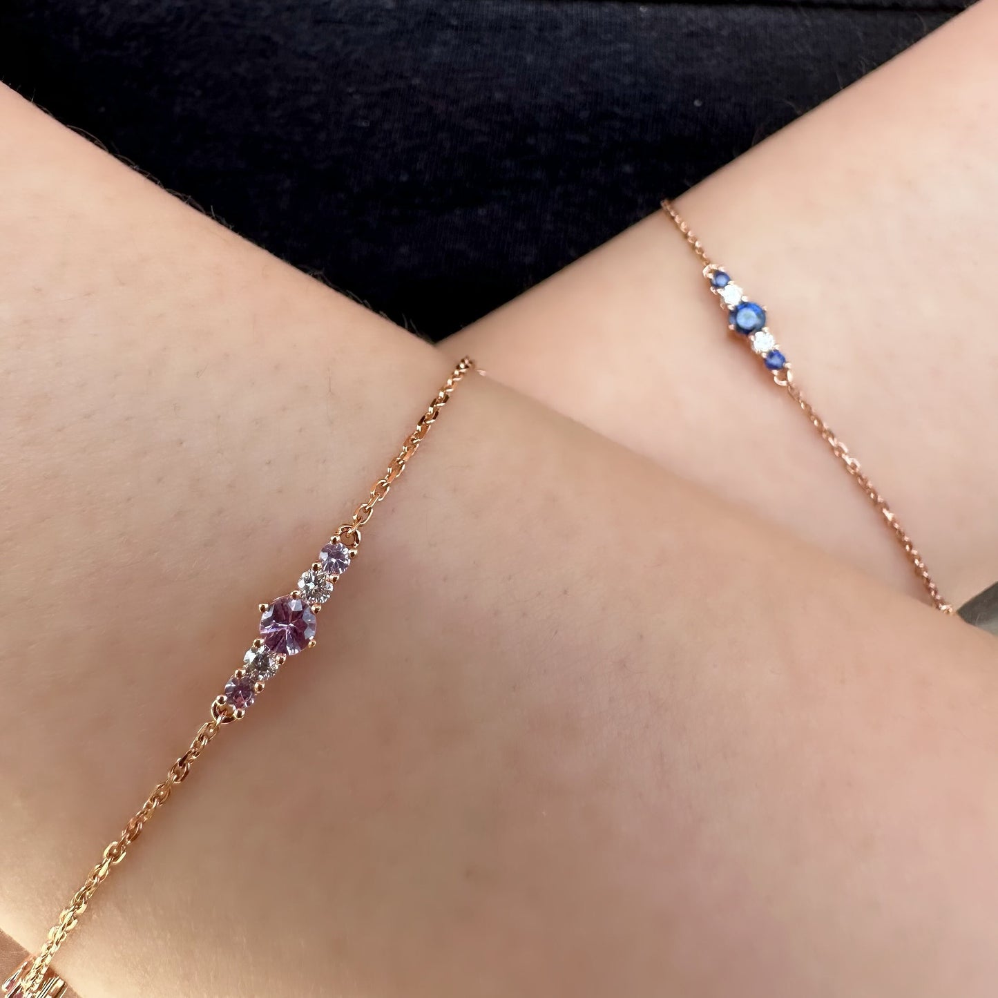 18K Solid Rose Gold Genuine Pink Sapphire and Diamond Bracelet