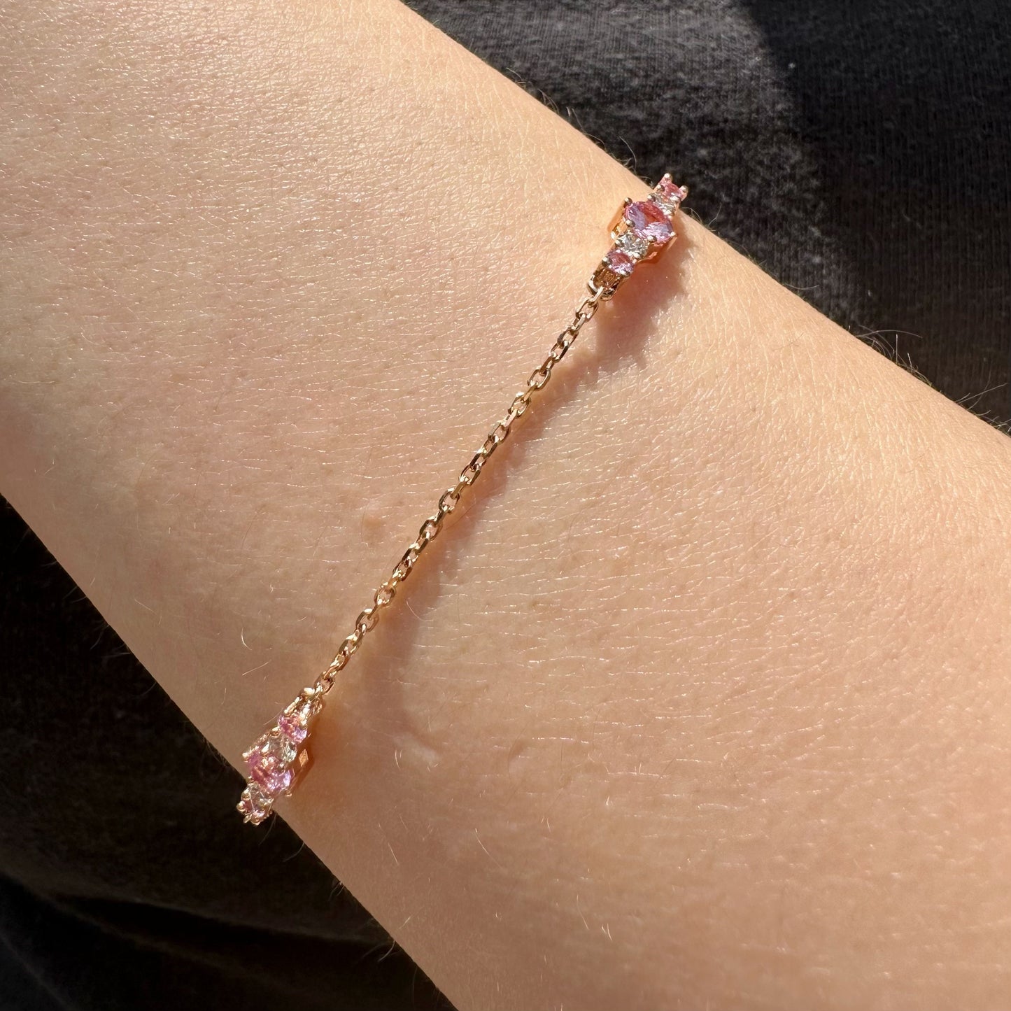 18K Solid Rose Gold Genuine Pink Sapphire and Diamond Bracelet