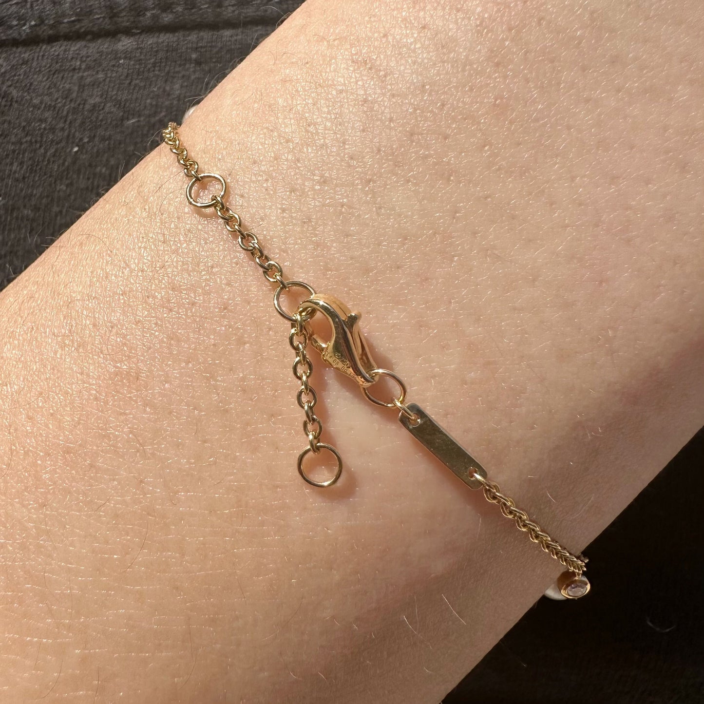18K Solid Gold Genuine Pearl and Diamond Bracelet