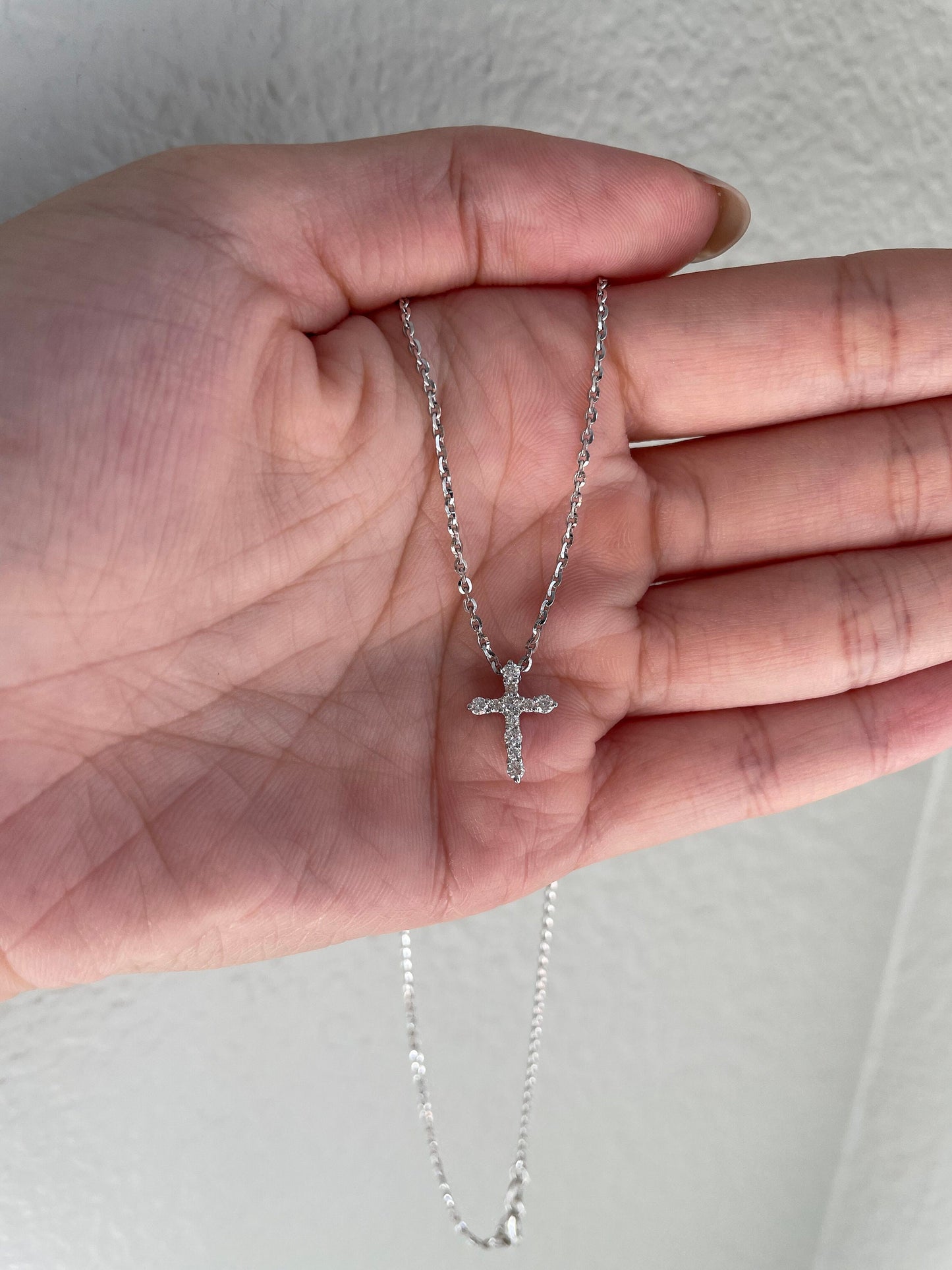 14K Solid Gold Diamond Cross Pendant