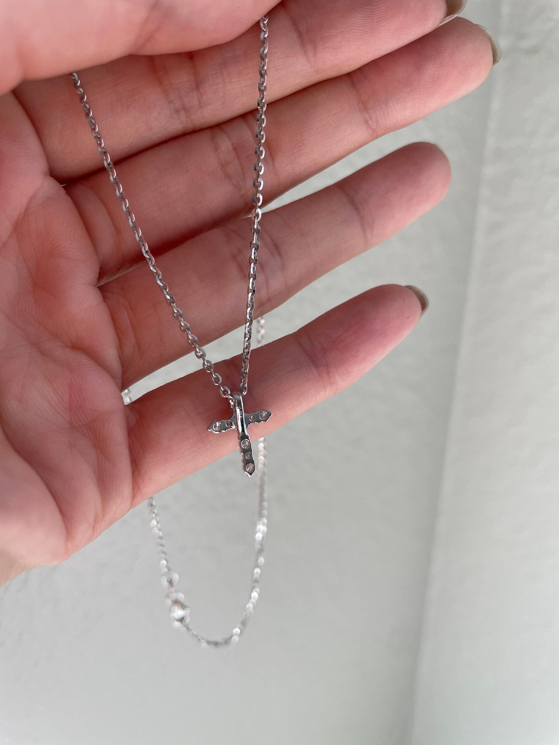 14K Solid Gold Diamond Cross Pendant