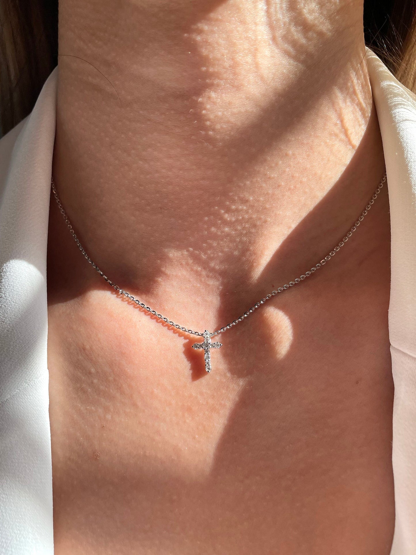 14K Solid Gold Diamond Cross Pendant