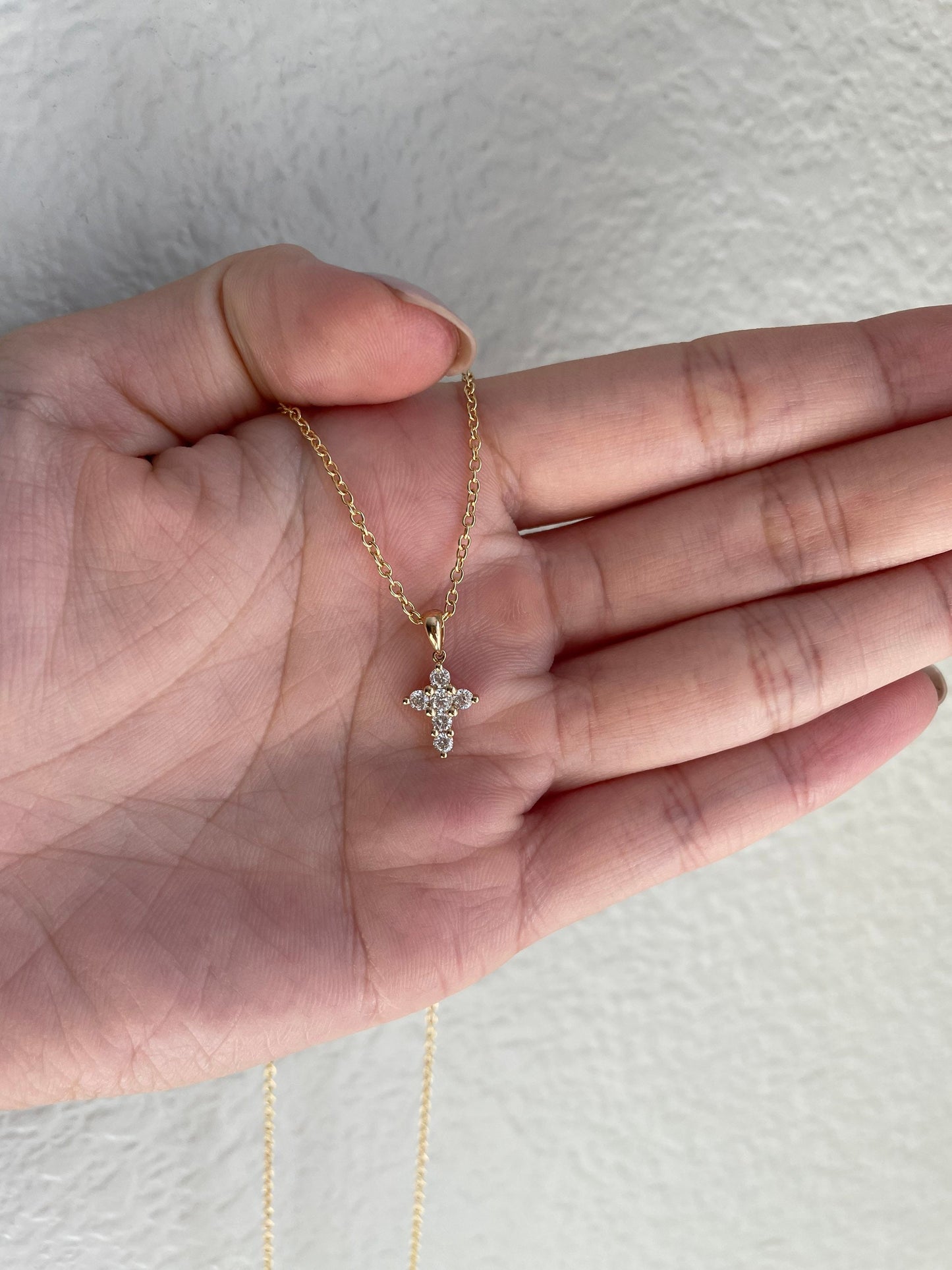 14K Solid Gold Genuine Diamond Cross Pendant