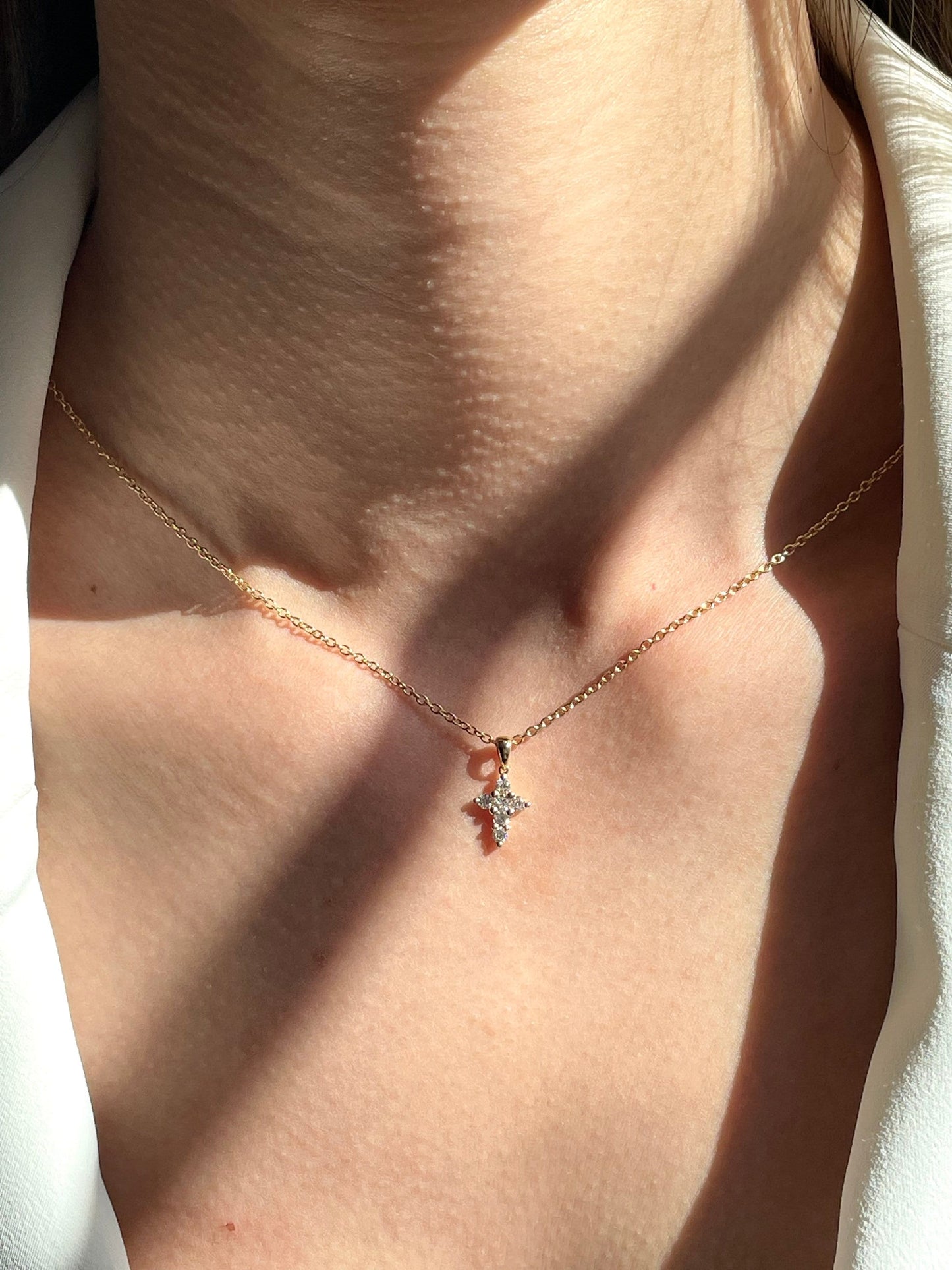 14K Solid Gold Genuine Diamond Cross Pendant