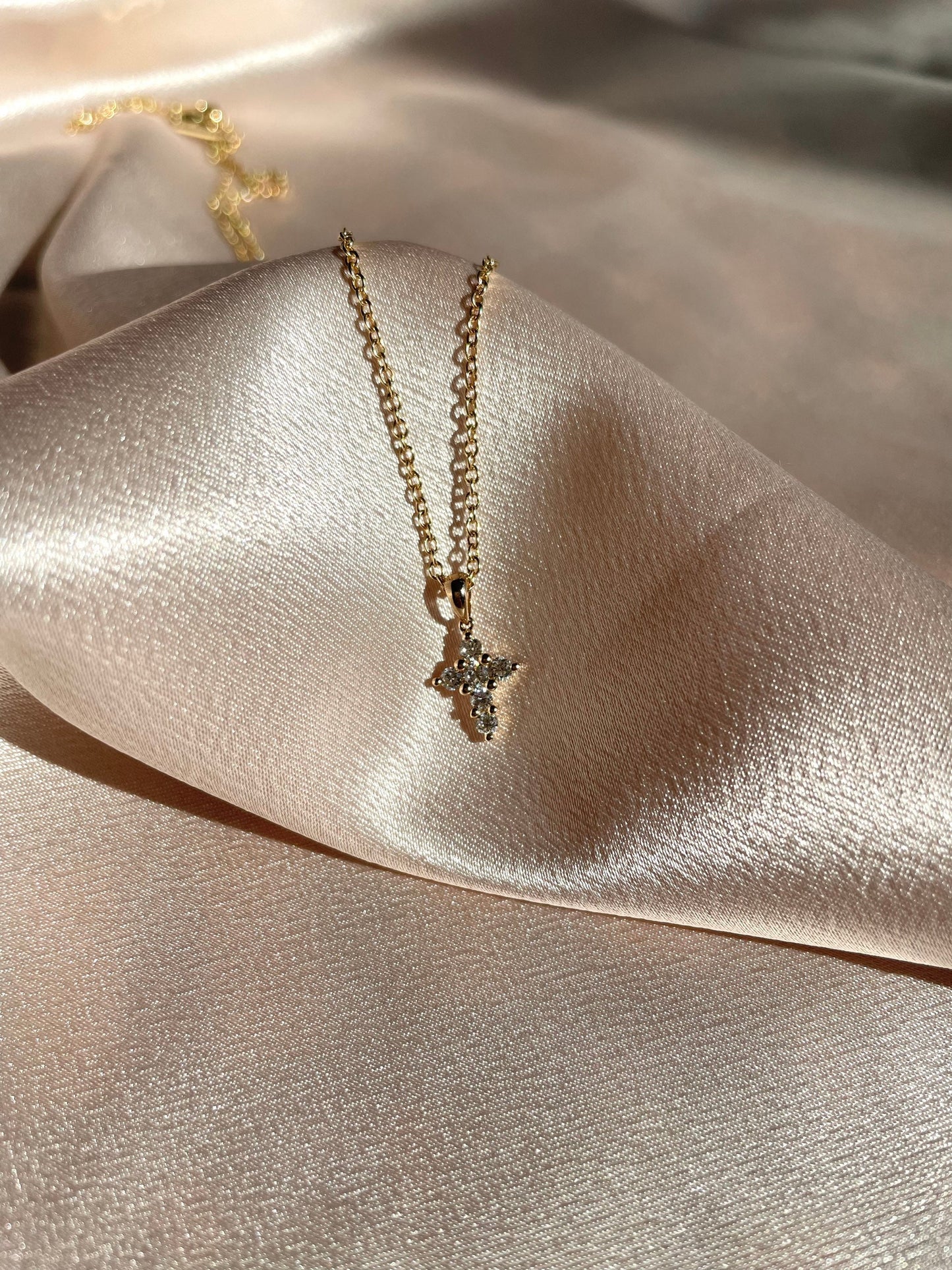 14K Solid Gold Genuine Diamond Cross Pendant